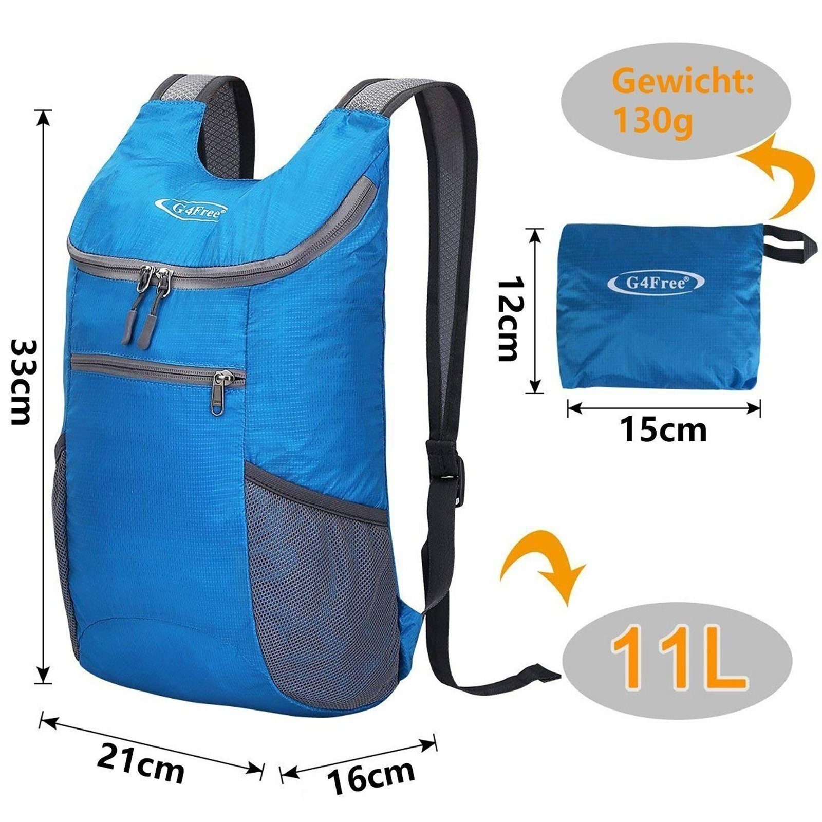 G4Free Wanderrucksack, Wanderrucksack Backpack 11 Rucksack Kleiner Blau L