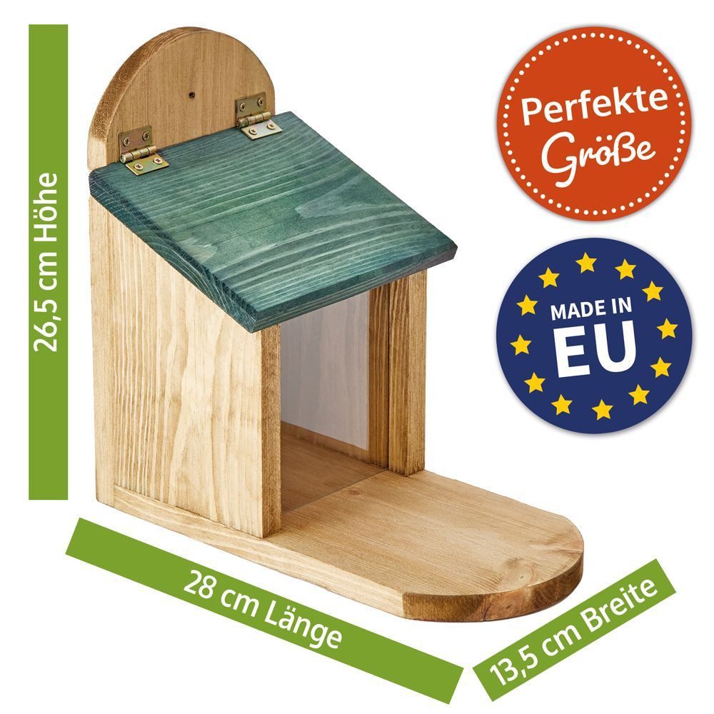 Zooprinz Eichhörnchenkobel Eichhörnchen Futterhaus Futterstation mit Plexiglas Premium Vollholz, Klappdach, große Sitzplattform