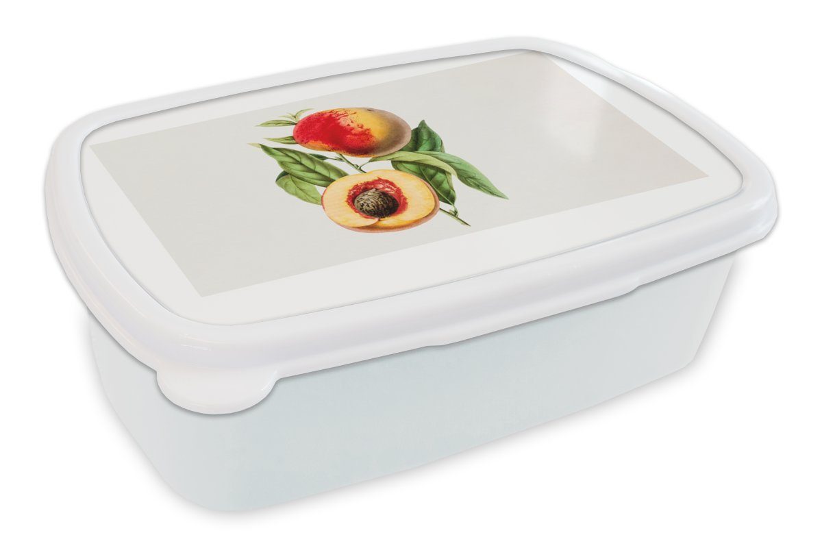 MuchoWow Lunchbox Pfirsich - Lebensmittel - Obst, Kunststoff, (2-tlg), Brotbox für Kinder und Erwachsene, Brotdose, für Jungs und Mädchen weiß