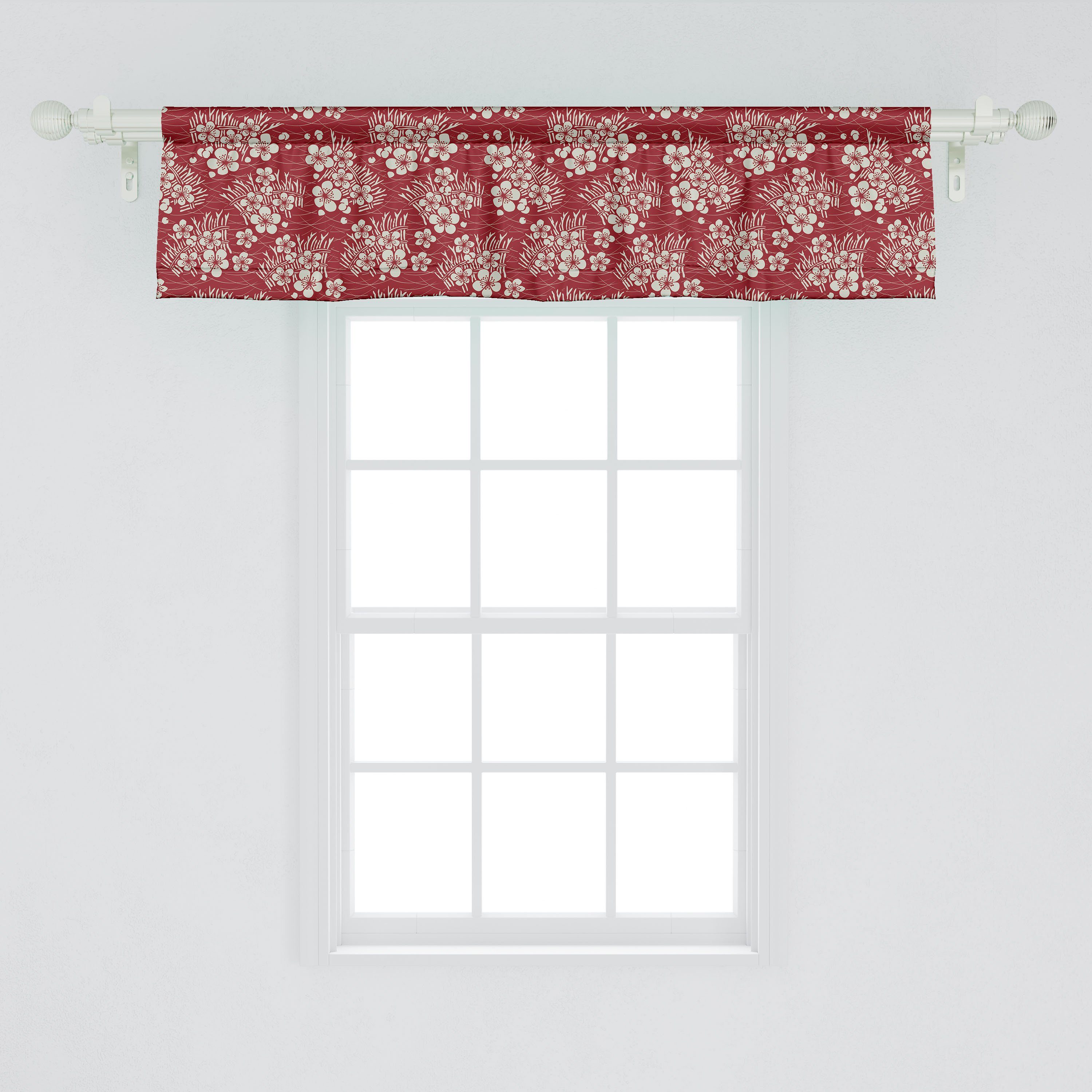 Scheibengardine Vorhang Volant für Küche mit Heu Ballen Stangentasche, Schlafzimmer Abakuhaus, Dekor Microfaser, Kirschblüte