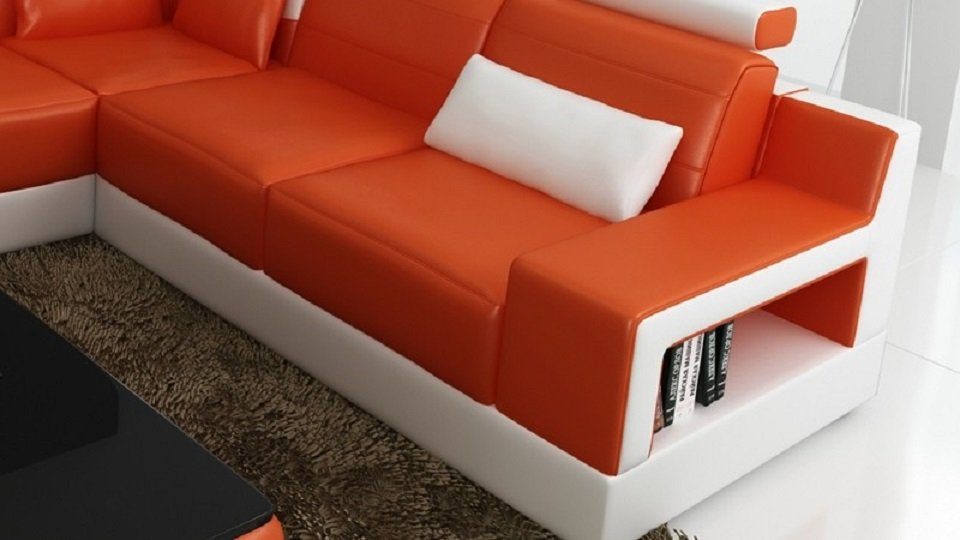 Wohnlandschaft Ecksofa Made Polster JVmoebel in Hocker Designer Europe Sofa Ecksofa Orange/Weiß Couch L-Form,