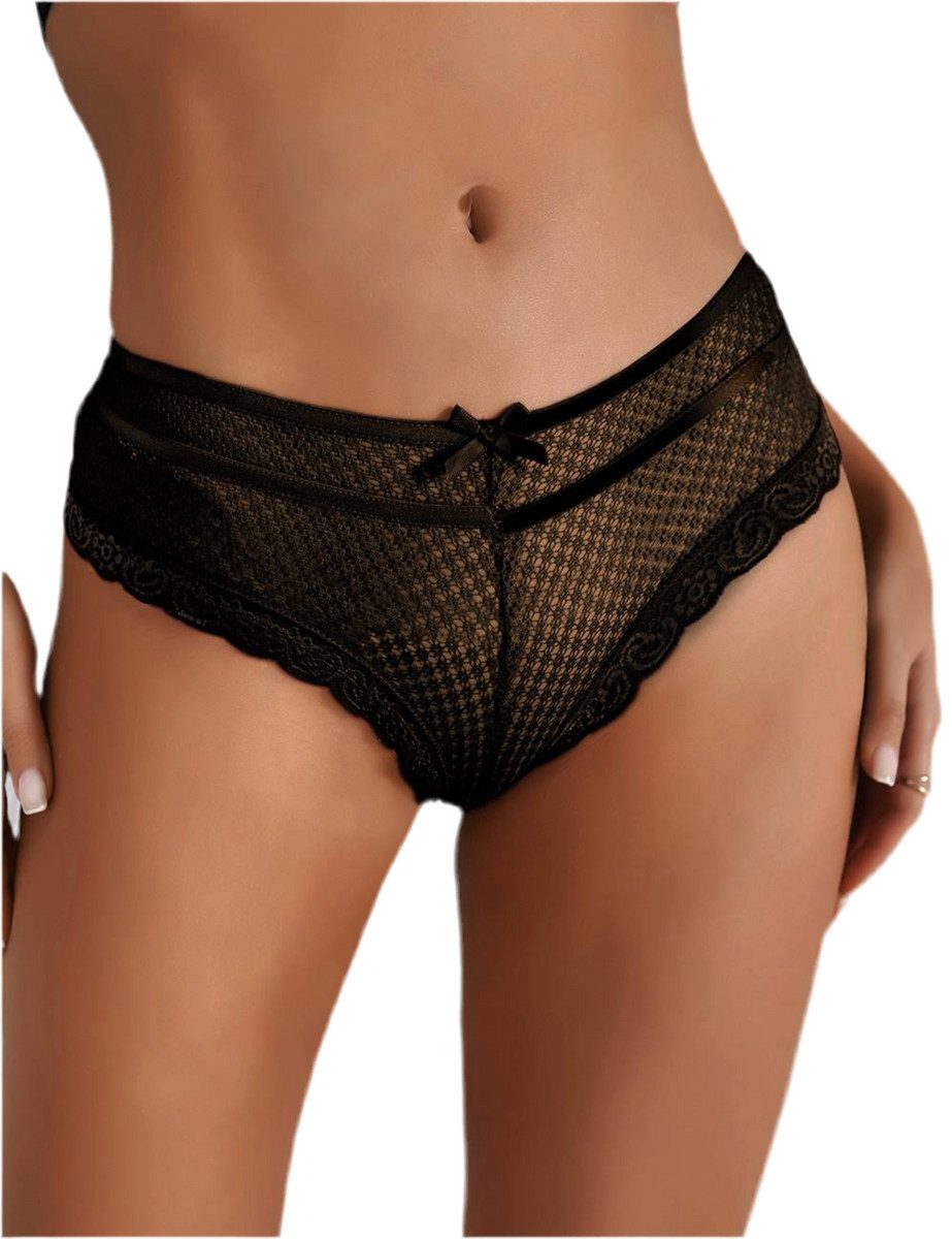 Lau-Fashion Slip 3er Set Unterhose Panty Spitze Transparent Unterwäsche Dessous S/XL