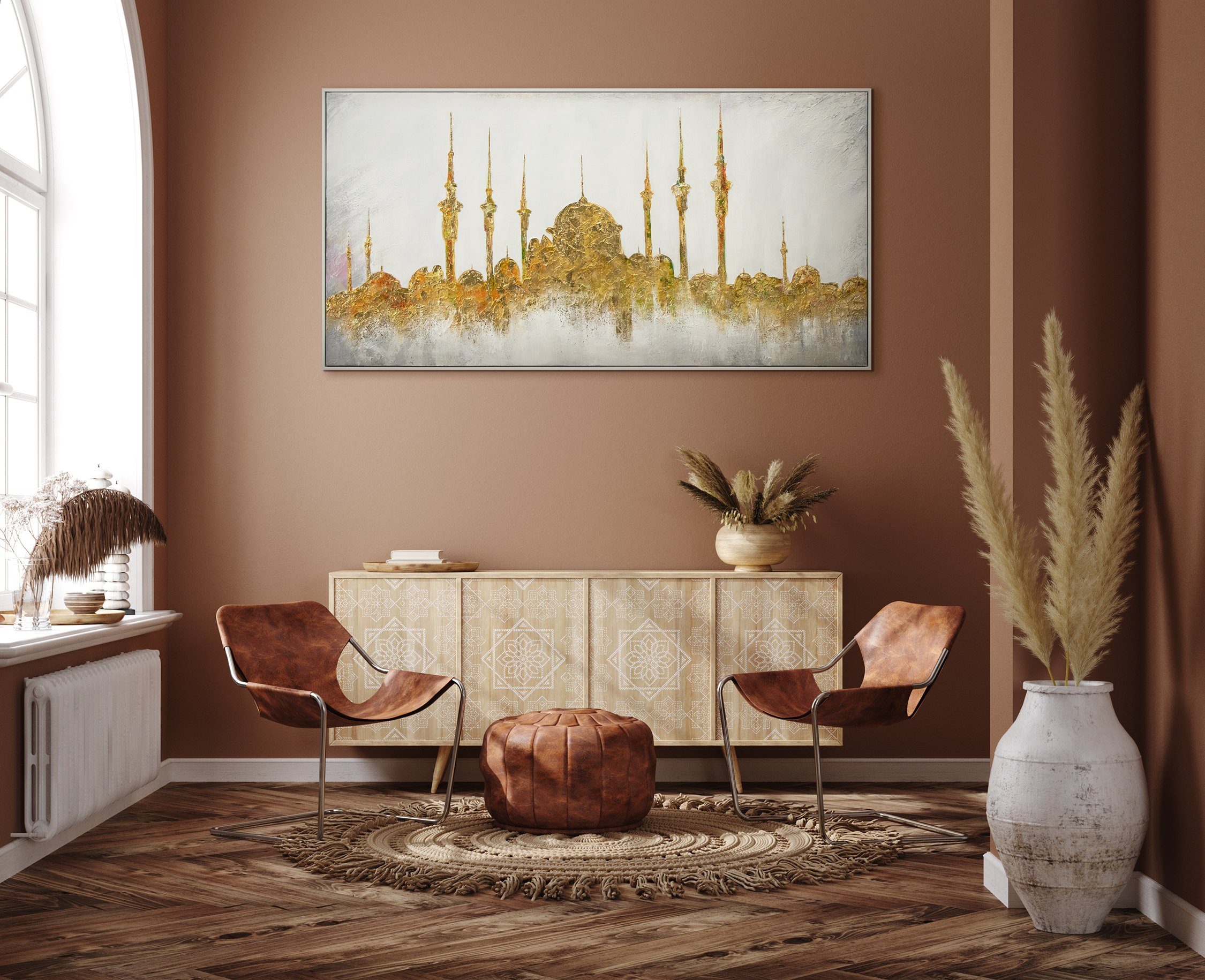 Islam in Moschee Rahmen Leinwandbild Moschee, mit Gold YS-Art Gemälde