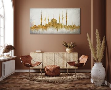 YS-Art Gemälde Moschee, Leinwandbild Islam Moschee in Gold mit Rahmen