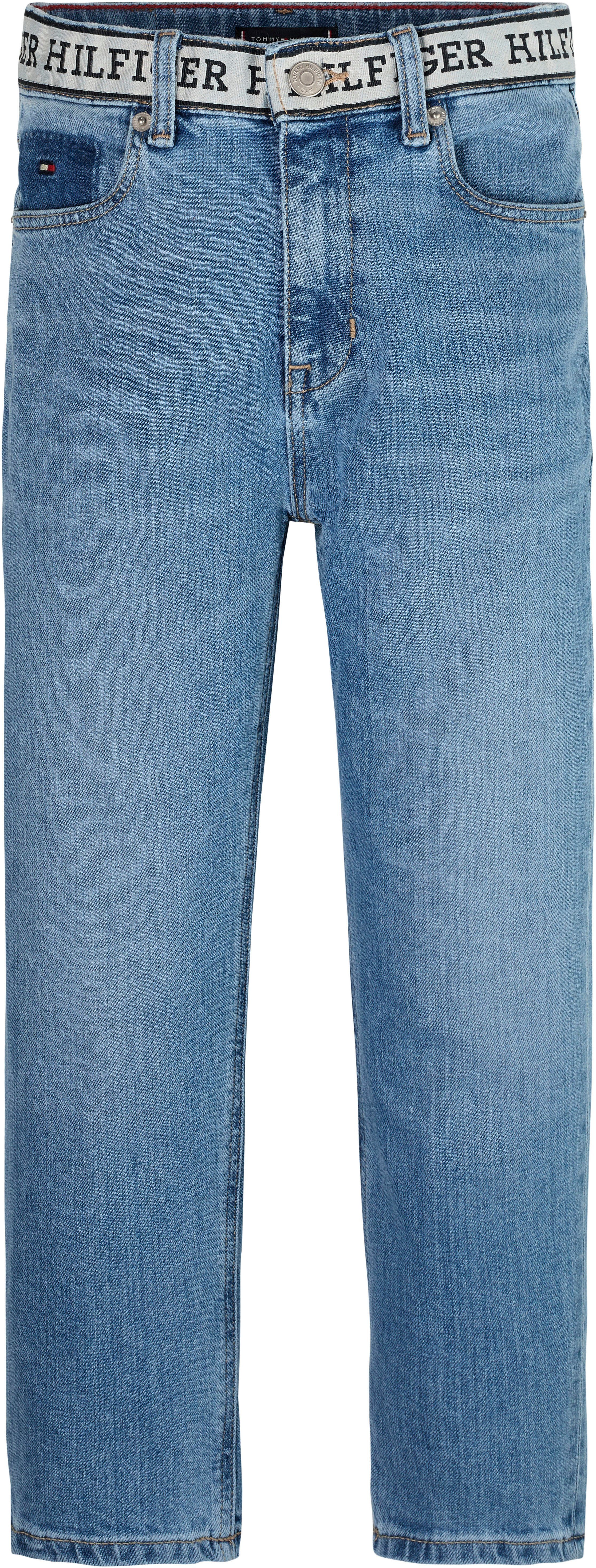 Tommy Straight-Jeans MID RECONSTRUCTED Hilfiger Logoschriftzug ARCHIVE am mit WASH Bund