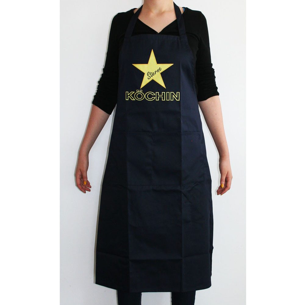 teprovo Grillschürze Kochschürze Schürze 116cm Dunkelblau Sterne Köchin, (1-tlg., integrierte Taschen), mit Motiv und Spruch