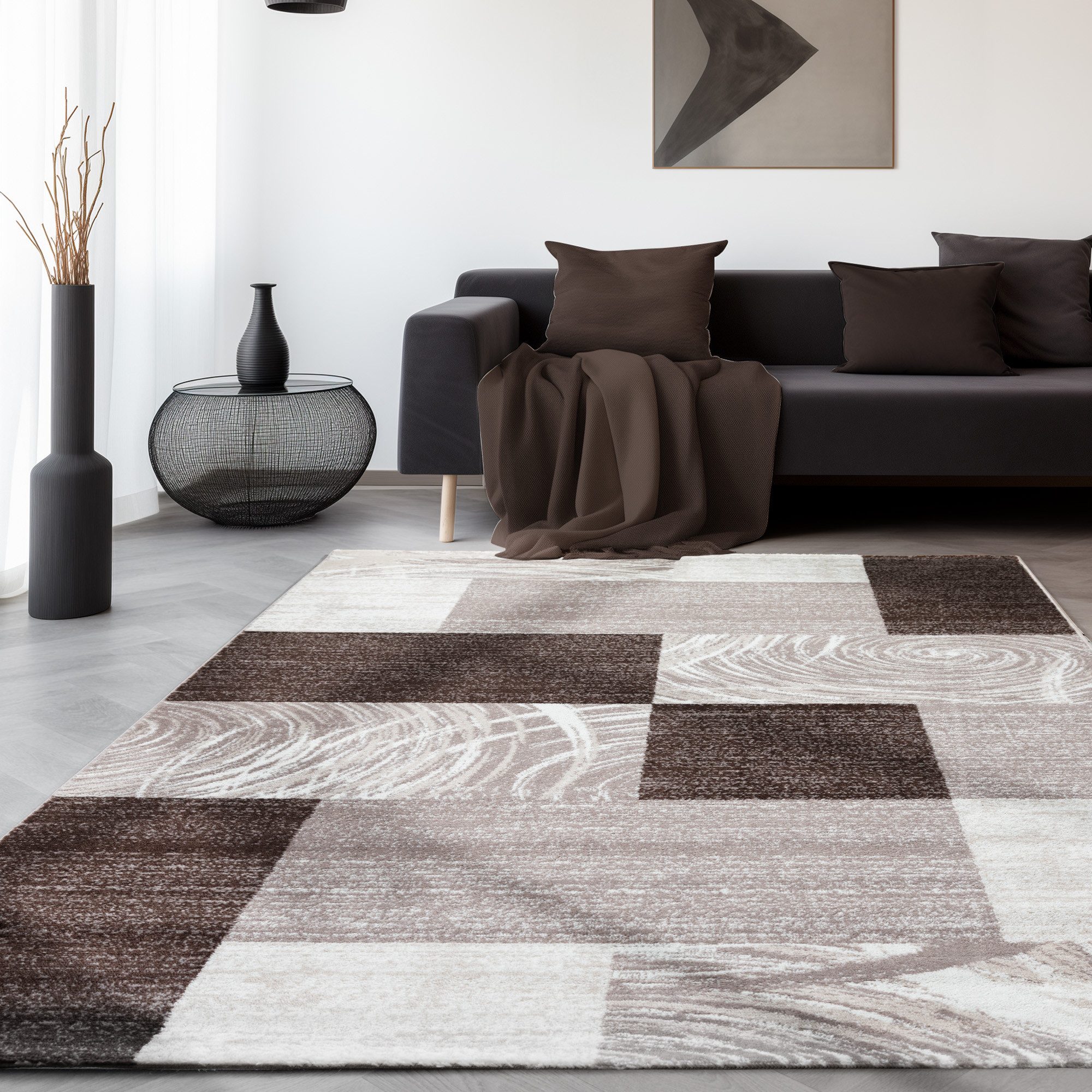 SIMPEX24 Designteppich Abstrakt Kariert Design, Läufer, Höhe: 12 mm, Modern günstig online kaufen