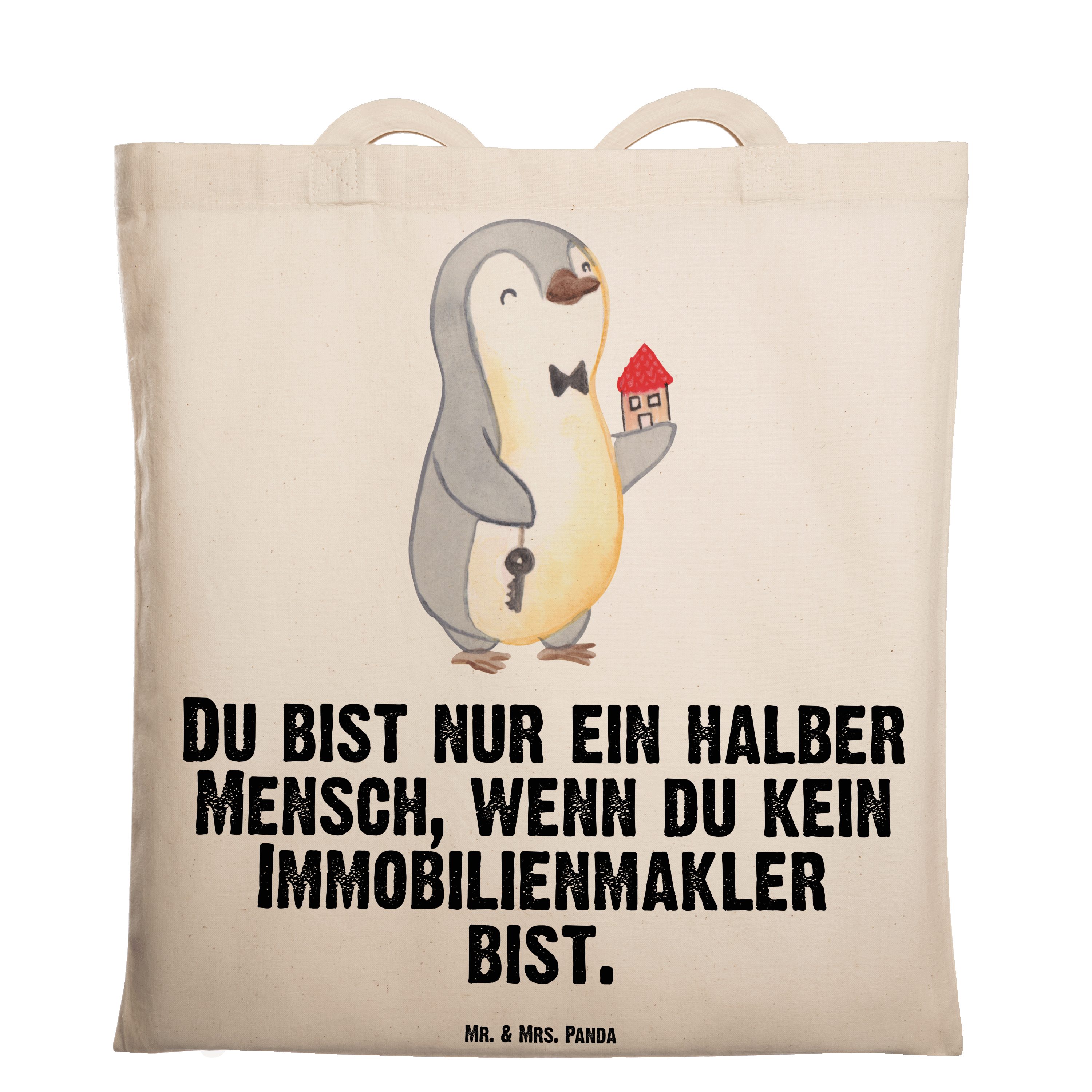 Mr. & Mrs. Panda Tragetasche Immobilienmakler mit Herz - Transparent - Geschenk, Ausbildung, Immob (1-tlg)