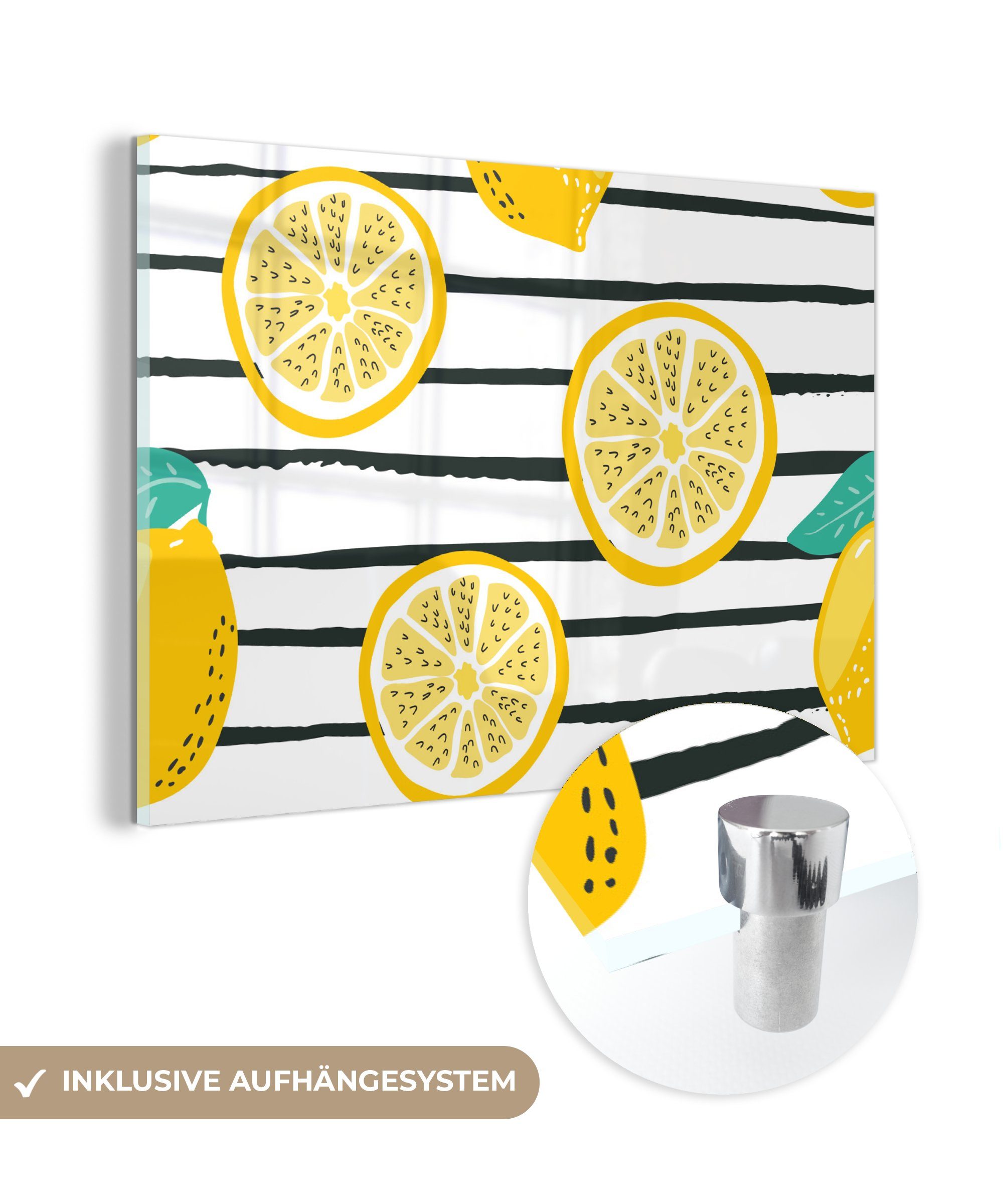MuchoWow Acrylglasbild Zitronen - Sommer - Muster, (1 St), Acrylglasbilder Wohnzimmer & Schlafzimmer | Bilder