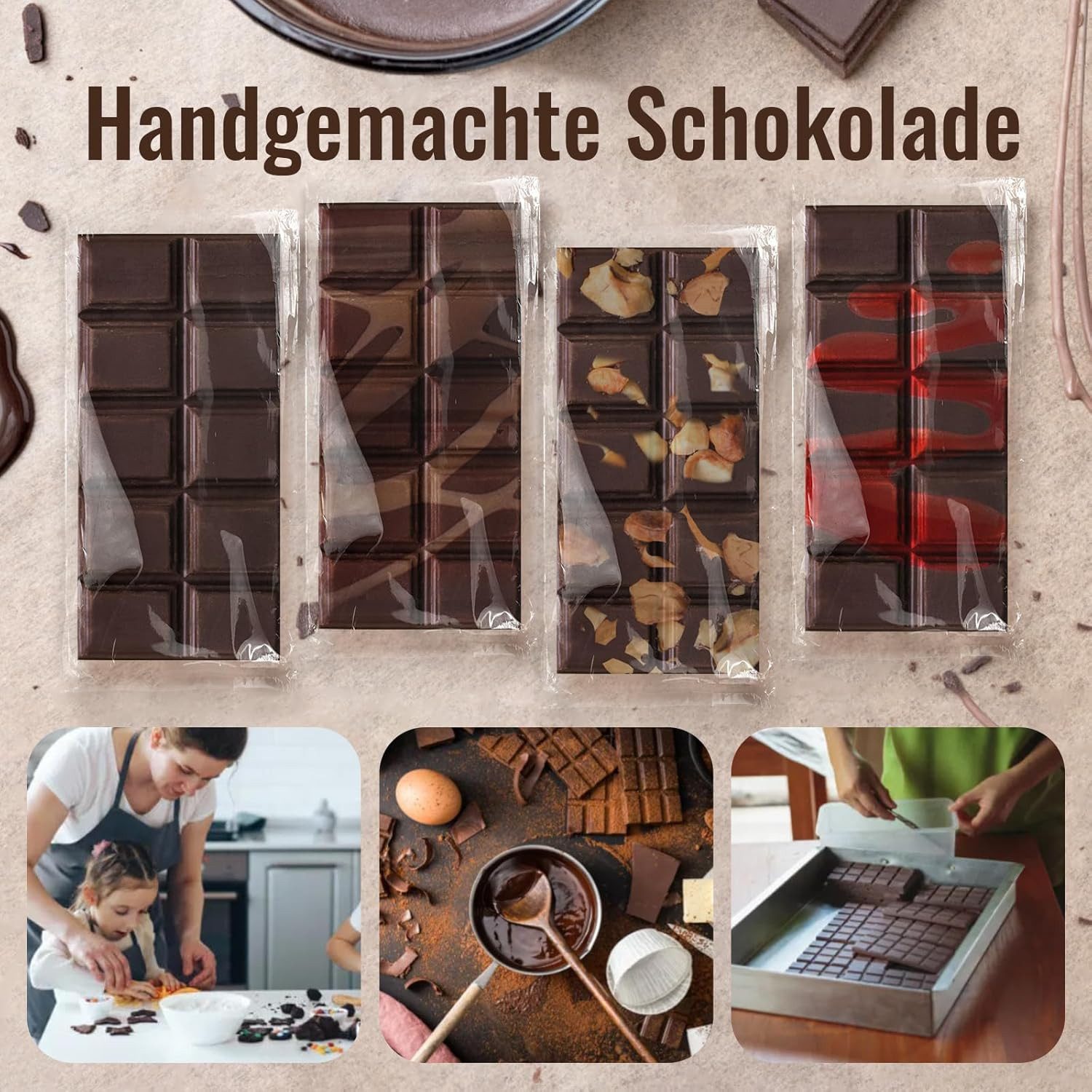 SURFOU Schokoladenform 3 Stück Silikon Silikonform Schokolade Chocolate Mold, Tief Wiederverwendbare für Küche Backen Schokolade Süßigkeiten