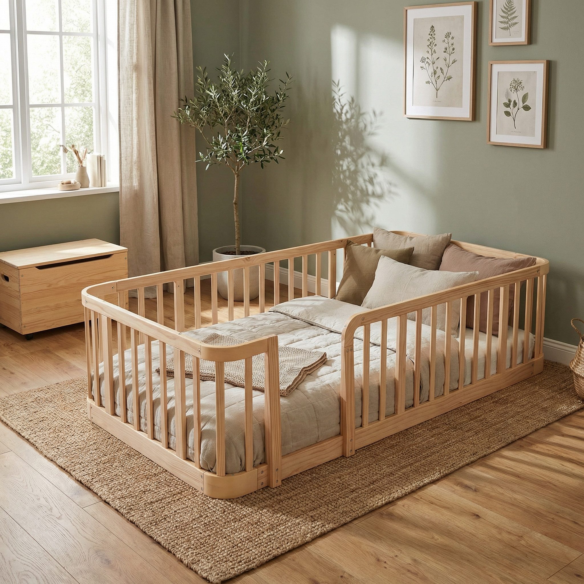 ibettertec Laufgitter Modularer Baby Laufstall aus Massivholz, 140x200 cm (7cm Safe Bar Spacing, Rounded Edges, Anti-Pinch Floor Design, Multi-Scene Baby Safety Gate for Home & Pet)
