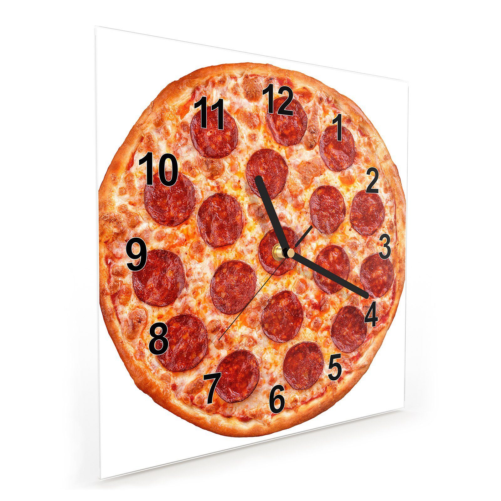 fixfertig cm x Motiv 30 Pizza Größe Wanduhr mit Glasuhr Primedeco 30 Wandkunst Wanduhr