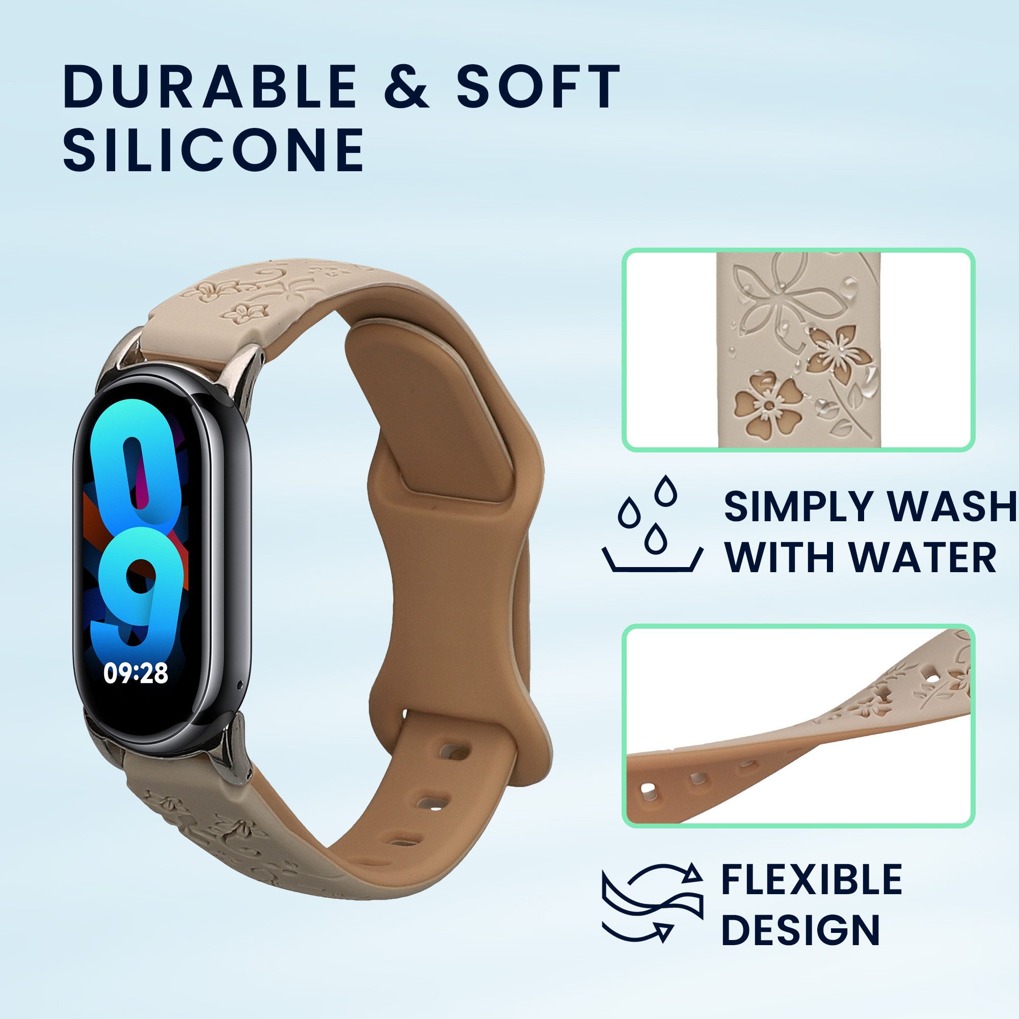 kwmobile Silikon Ersatzarmband für Xiaomi Mi Band 10 / Mi Band 9 / 8 Smartwatch, 1-tlg., Armband Silikonarmband mit geprägtem Design