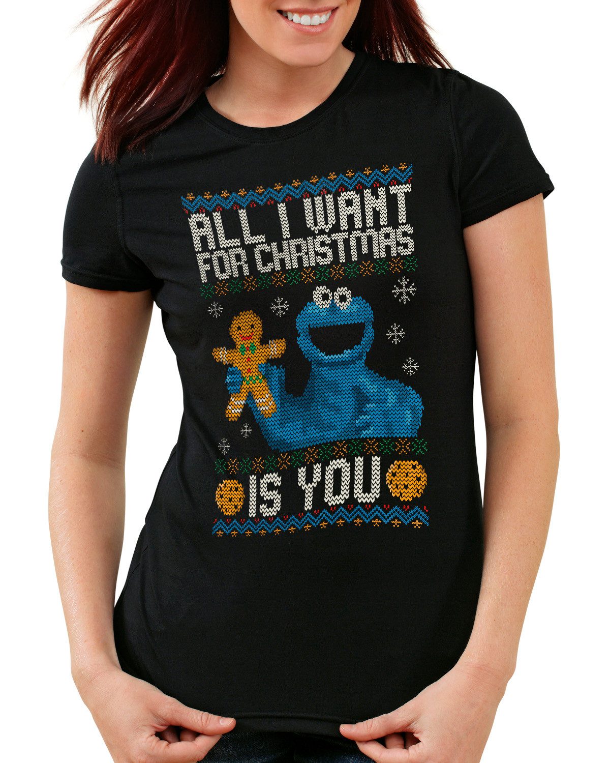 style3 T-Shirt All I Want kekse sesamstraße plätzchen backen weihnachten pullover