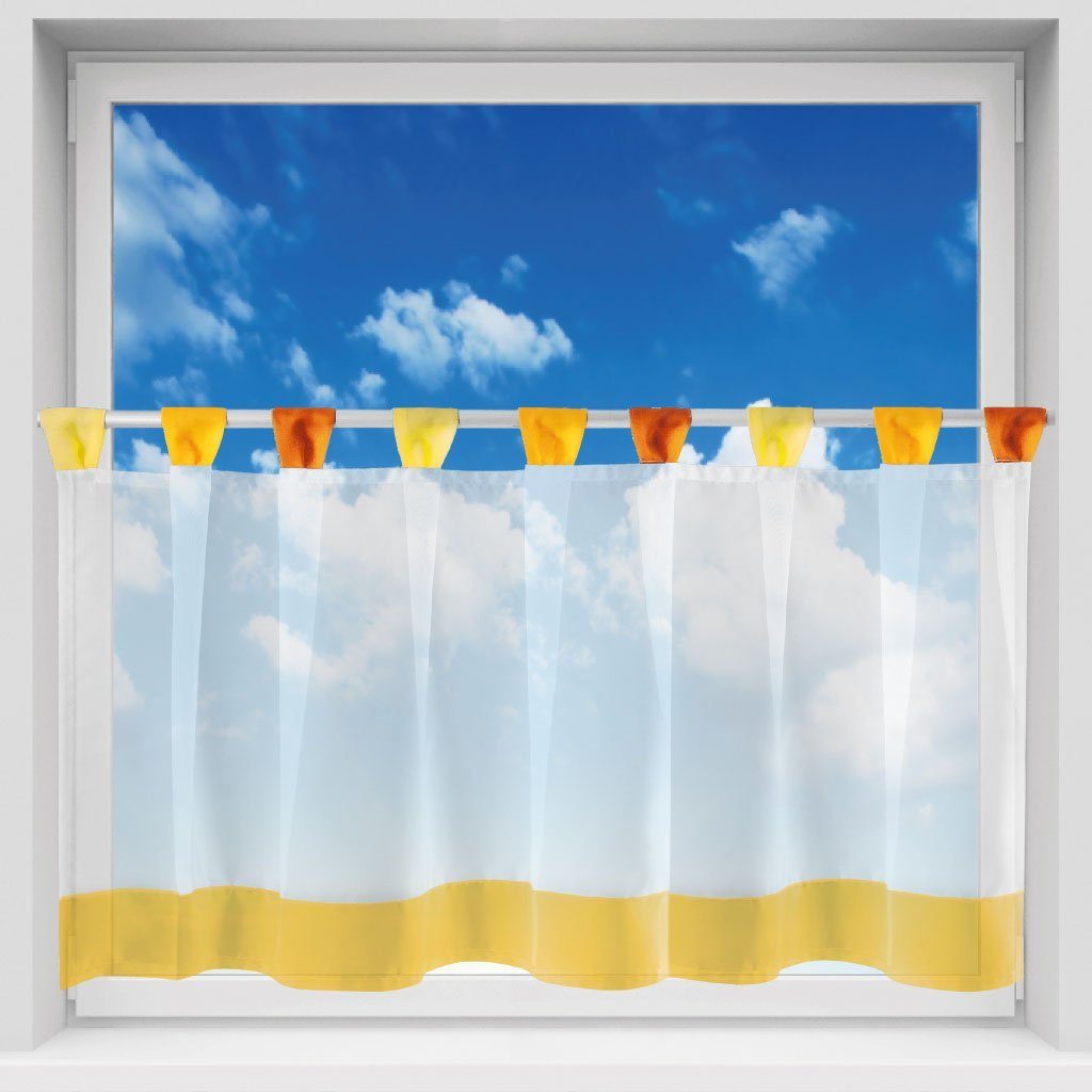 Vorhang, Arsvita, Schlaufen, transparent, Voile, Bistrogardine mit Schlaufen, Transparente Küchengardine 150cm x 45cm (BxL), in vielen Farben Gelb