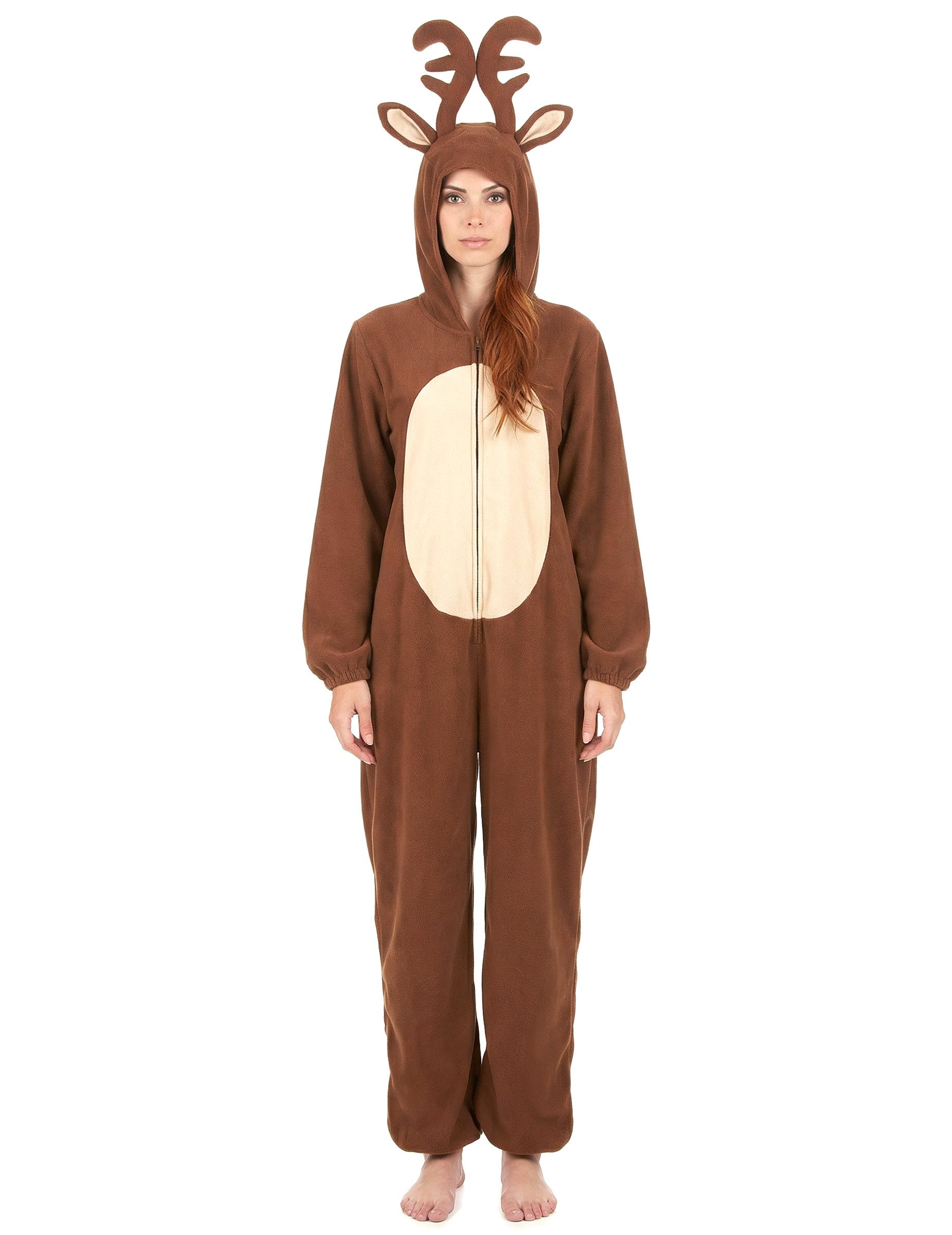 JADEO Kostüm Rentier-Damenkostüm Jumpsuit Weihnachten braun-beige