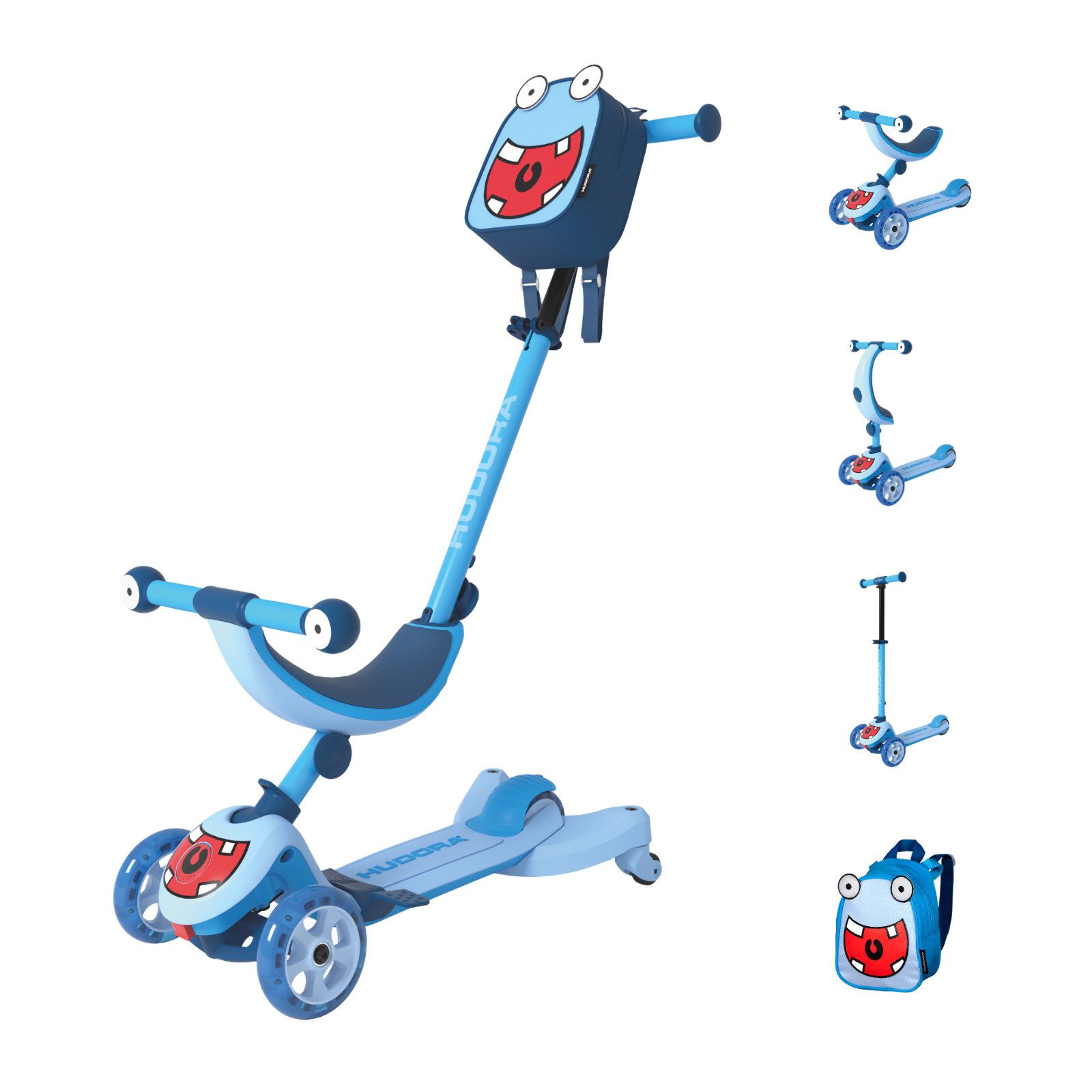 Hudora Scooter 4-in-1-Scooter Rollf, Rotierende und reflektierende Monsteraugen
