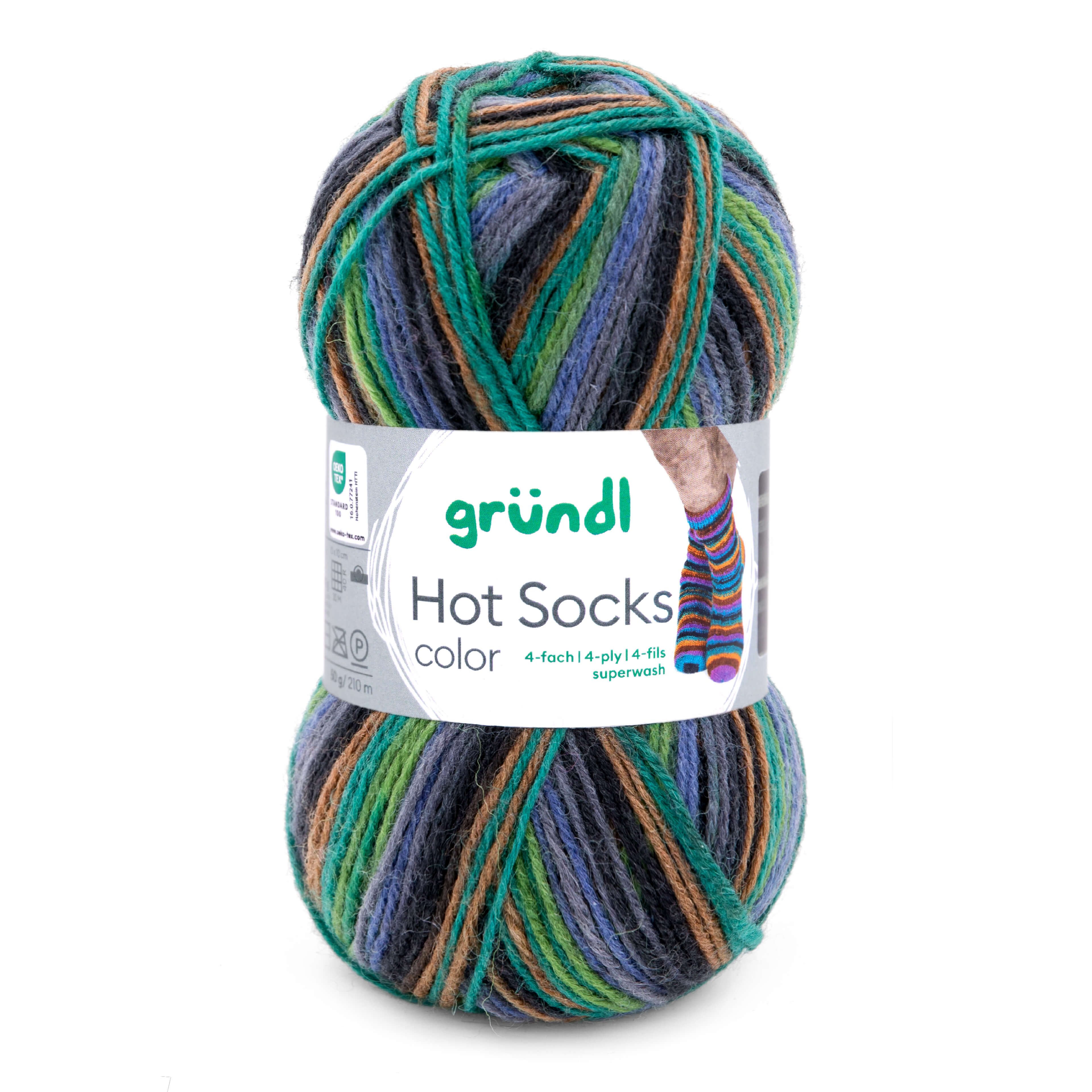 Gründl Hot Socks Color Sockenwolle 4fach, 4-fädig mit Farbverlauf Häkelwolle, 210 m (Strumpfwolle zum stricken, Sockengarn zum häkeln), 75% Wolle, 25% Polyamid
