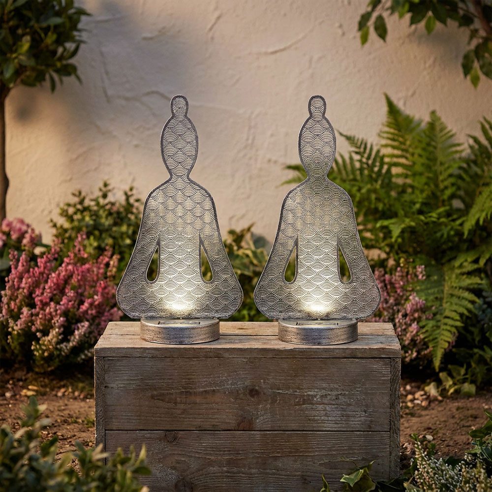 GLOBO LIGHTING LED Solarleuchte, LED-Leuchtmittel fest verbaut, Warmweiß, 2x Solarlampen für außen Garten Deko Figuren Asia Buddha LED