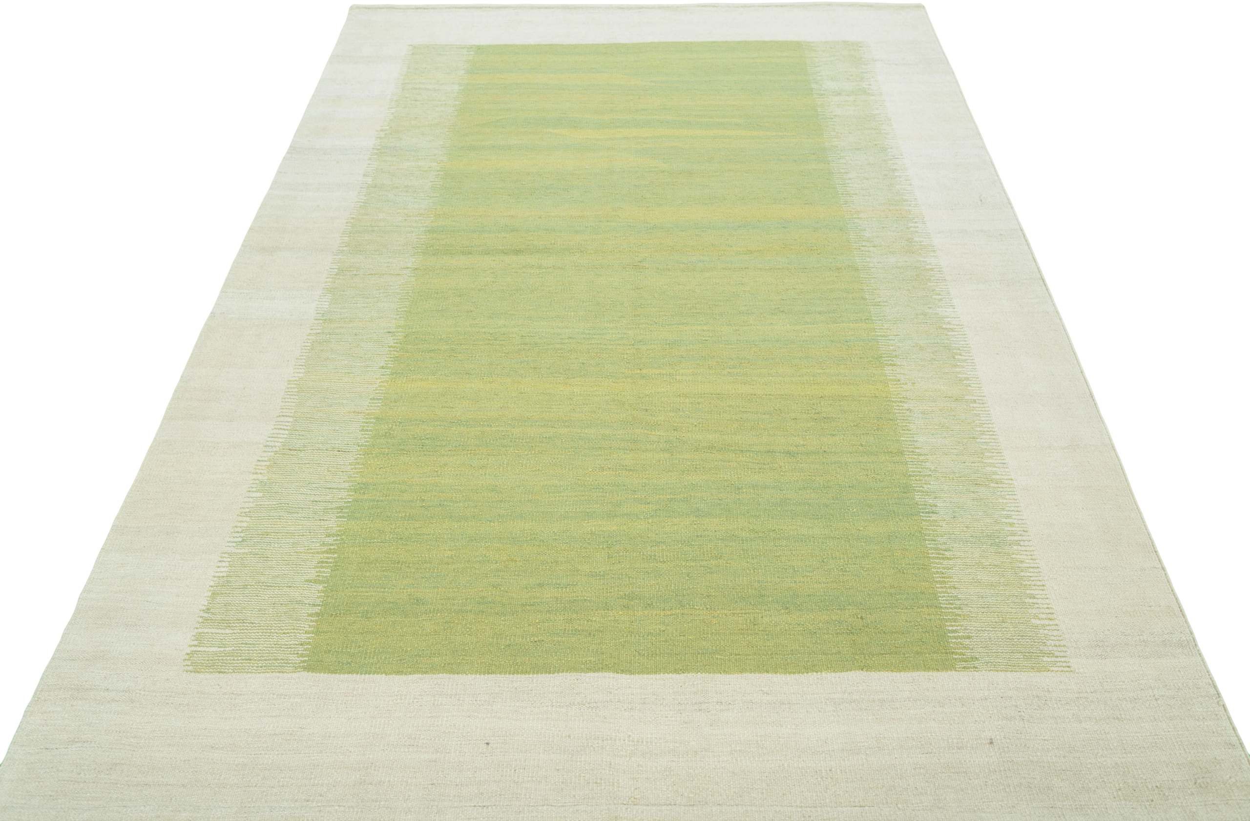 CABBEL Orientteppich 254x174 cm Kandou Grün Kelim Teppich Schurwolle Handgewebt Unikat, rechteckig, Höhe: 5 mm, 100% Schurwolle – weich und pflegeleicht