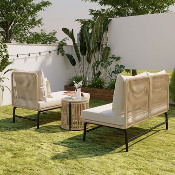 Ulife Gartenlounge-Set Gartenmöbel-Set L-förmiges Gesprächsset mit Tisch, (3-tlg), Gartenlounge mit Eisengestell und beigem Seilbezug