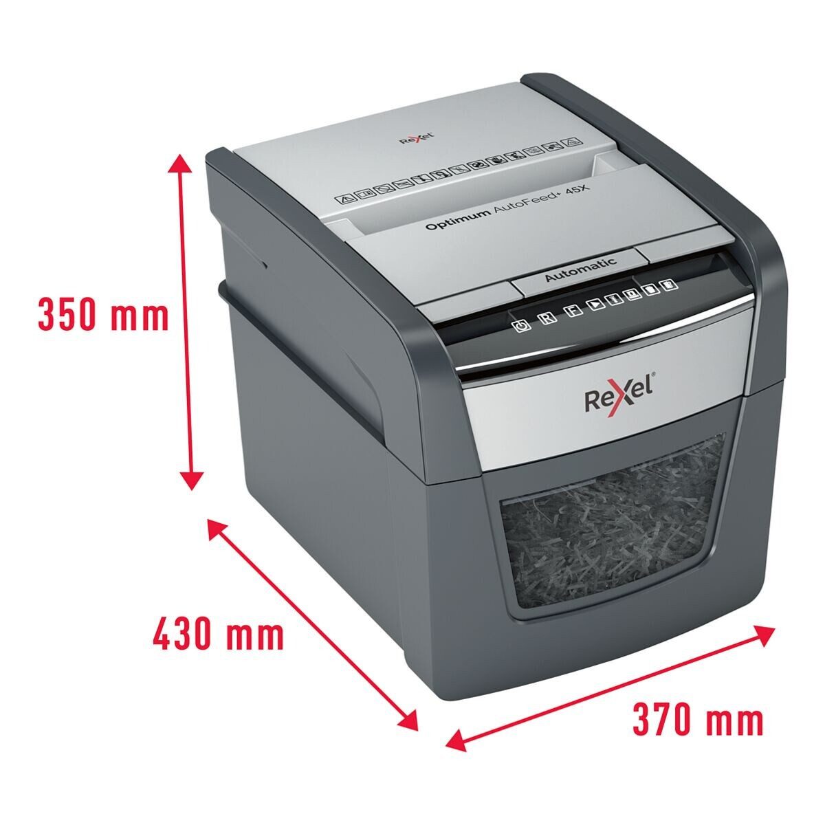REXEL Aktenvernichter Optimum AutoFeed 45X, Partikelschnitt 4x28 mm, Autofeed / Einzelblatt-Einzug, 20 Liter