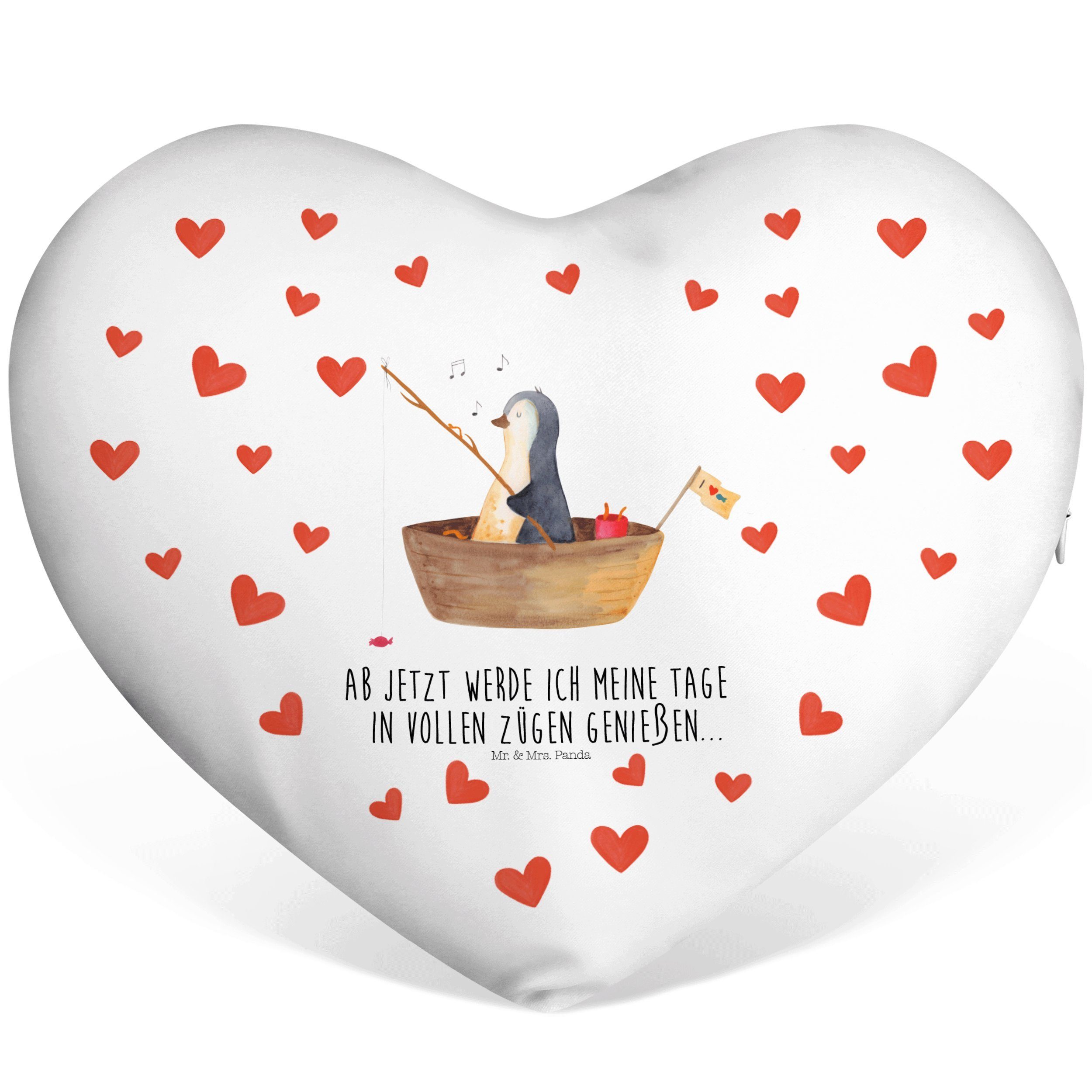 Mr. & Mrs. Panda Dekokissen Pinguin Angelboot - Weiß - Geschenk, Kissen, Neuanfang, verträumt, He