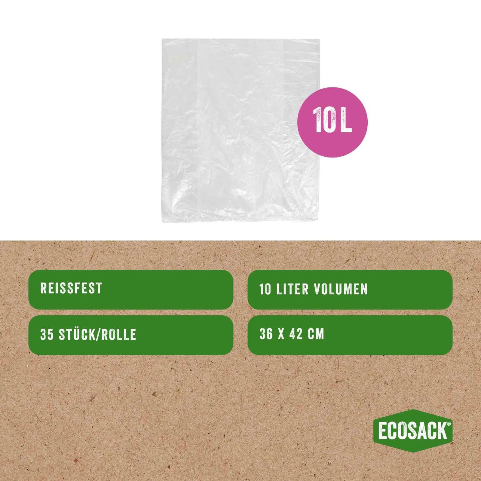 ECOSACK Müllbeutel Öko Müllbeutel - recycelte Folien - 10 Liter 200 Stück Mülltüten weiß, Zubehör für Mülleimer bis 10 Liter