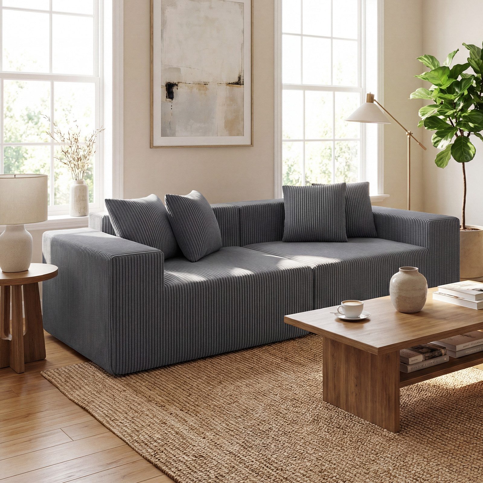 COSTWAY Sofa, 2 sitzer Sofa mit Relaxfunktion Bodensofa mit 4 Kissen