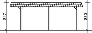 Skanholz Einzelcarport Wendland, BxT: 409x628 cm, 210 cm Einfahrtshöhe, 409x628cm mit Aluminiumdach rote Blende