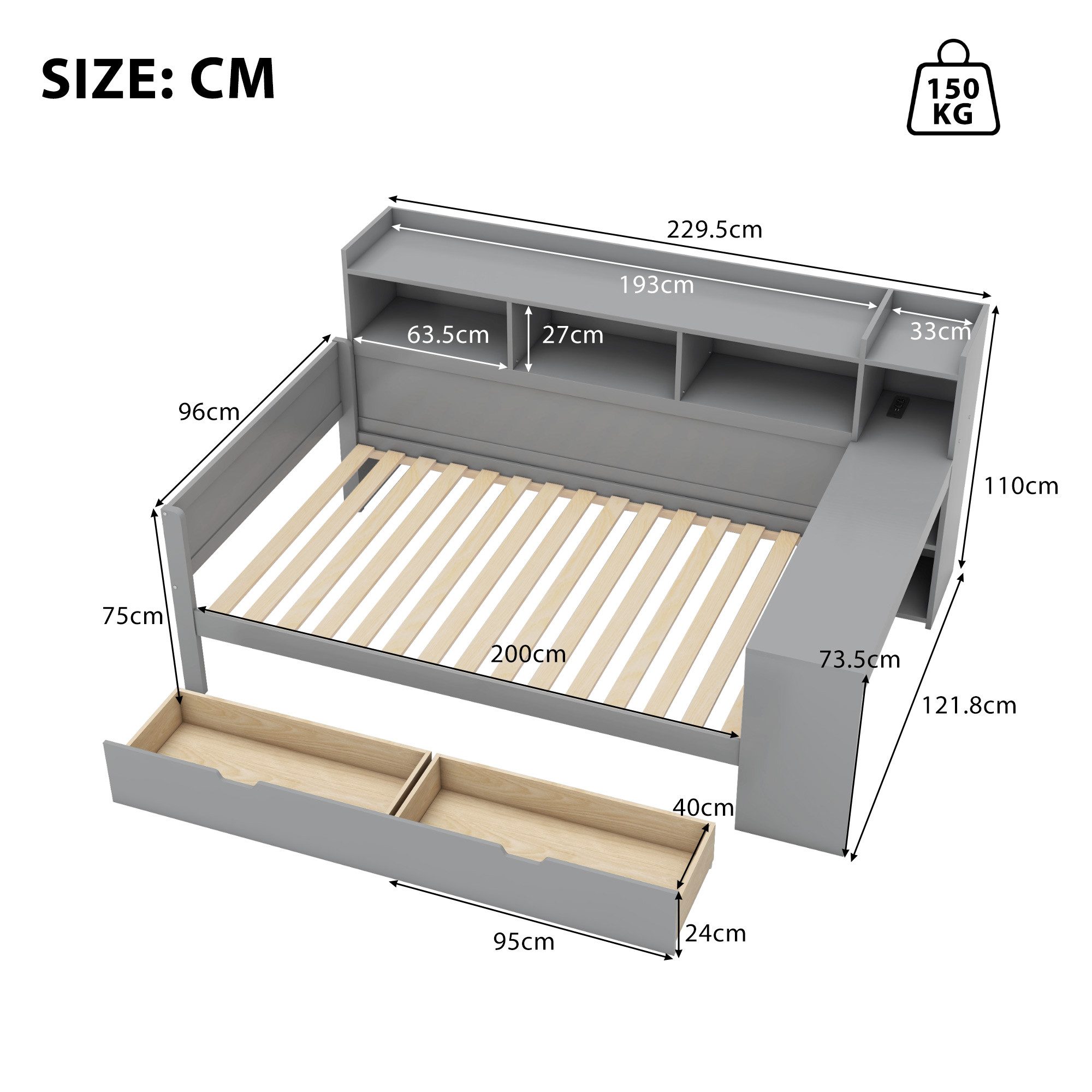 Flieks Kinderbett, Daybett 90x200cm mit Aufladenfunktion, 2 Schubladen und günstig online kaufen