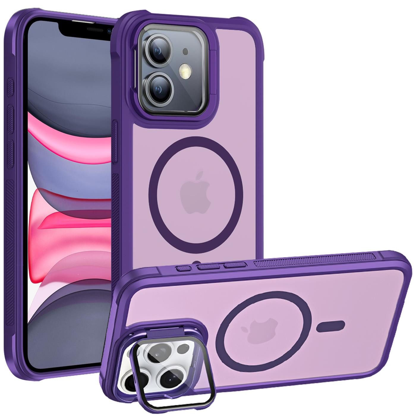 CoolGadget Handyhülle Hybrid CAM Handy Hülle für Apple iPhone 11 6,1 Zoll, Kameraschutzglas klappbar Schutzhülle Metallring für Magsafe Zubehör