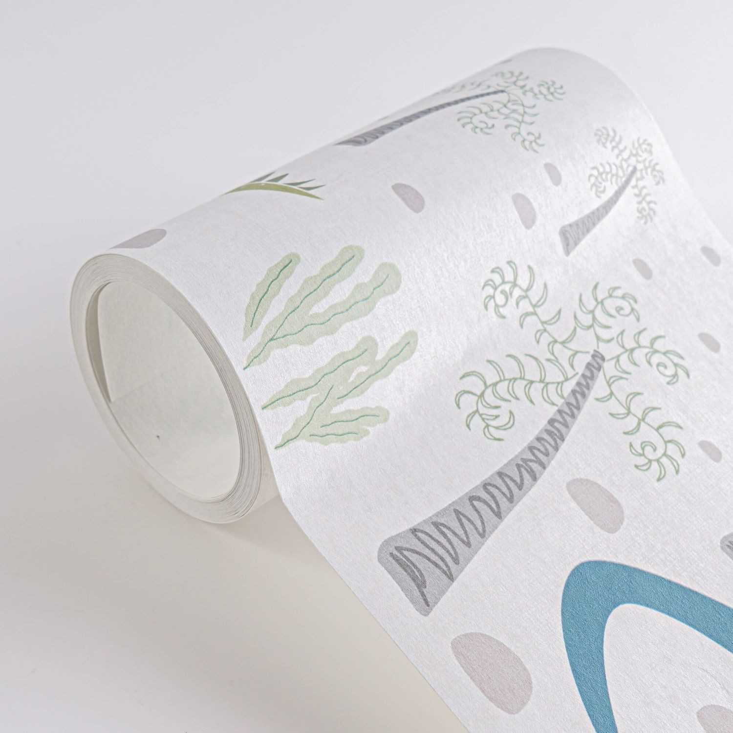 Profhome Bordüre 771411-GU Kinderzimmer Tapete Dinosaurier matt grau creme-weiß grün, glatt, (1 Rolle, 0,65 qm), Vlies-Bordüre, bunt