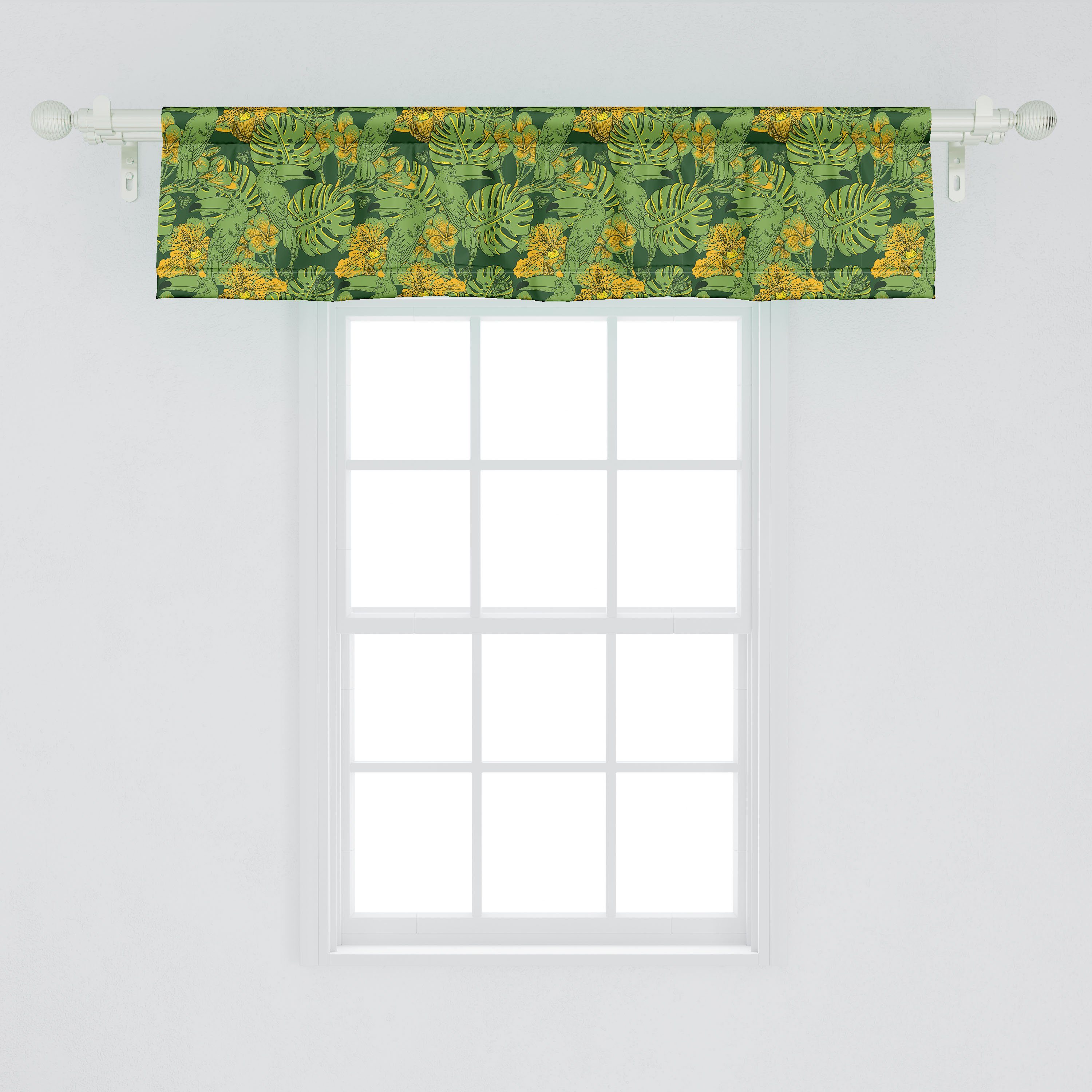 Insel Microfaser, und Vorhang für Tropisch Küche Schlafzimmer Blätter Papageien Volant mit Scheibengardine Abakuhaus, Stangentasche, Dekor