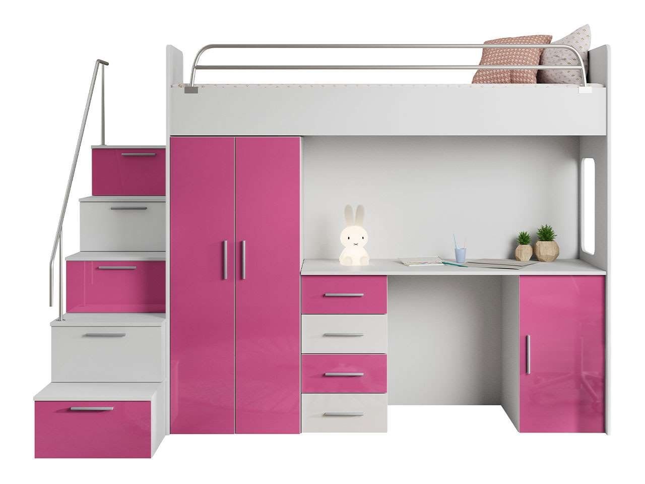 mit Etagenbett, Rosa MKS Schließfächern), mit Jugendbett Jugendmöbelset Schreibtisch MÖBEL Schrank EDEN und Schreibtisch, (Bett, 4S Kleiderschrank, Treppe