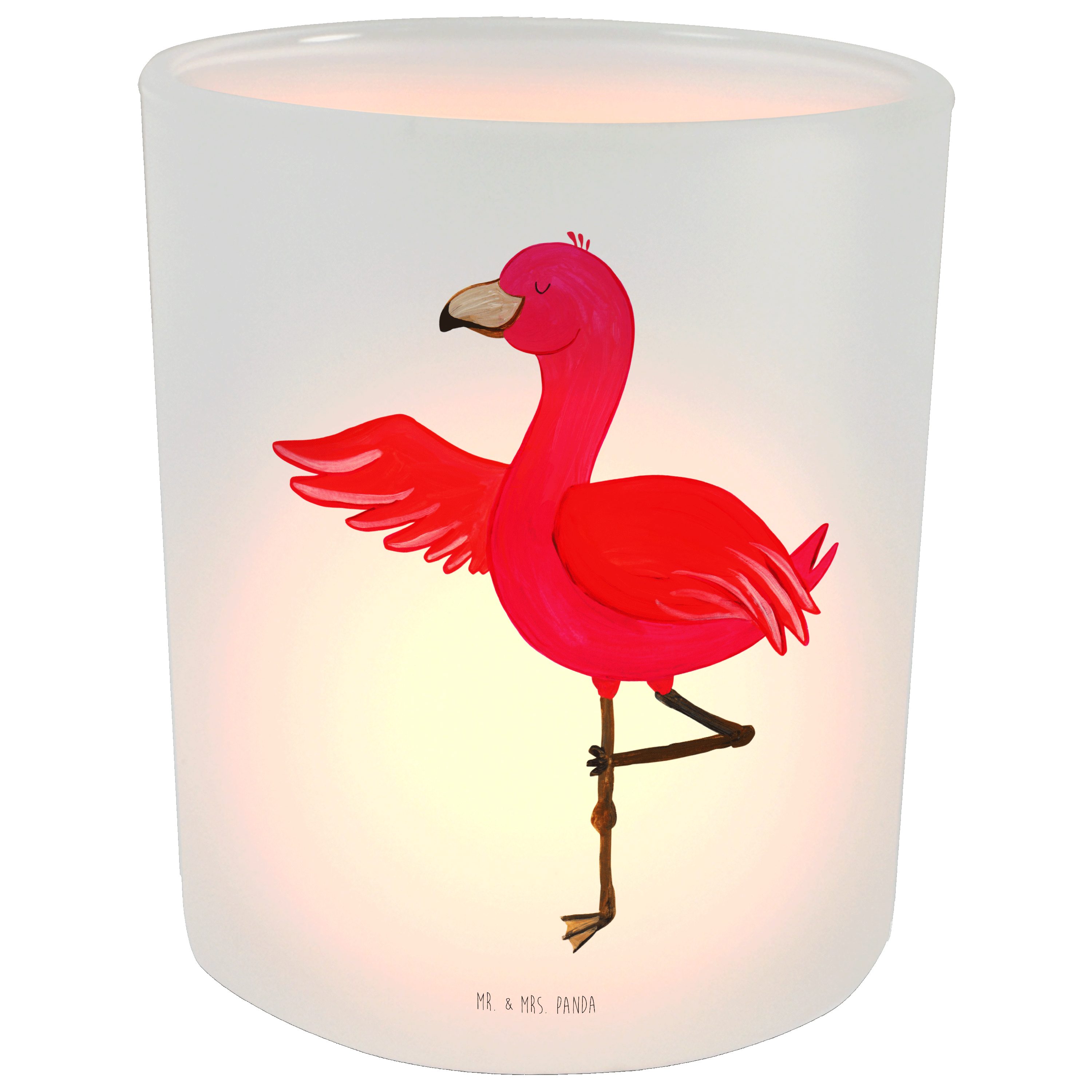 Mr. & Mrs. Panda Windlicht Flamingo Yoga - Transparent - Geschenk, Ärger, Yoga-Übung, Windlicht (1 St)