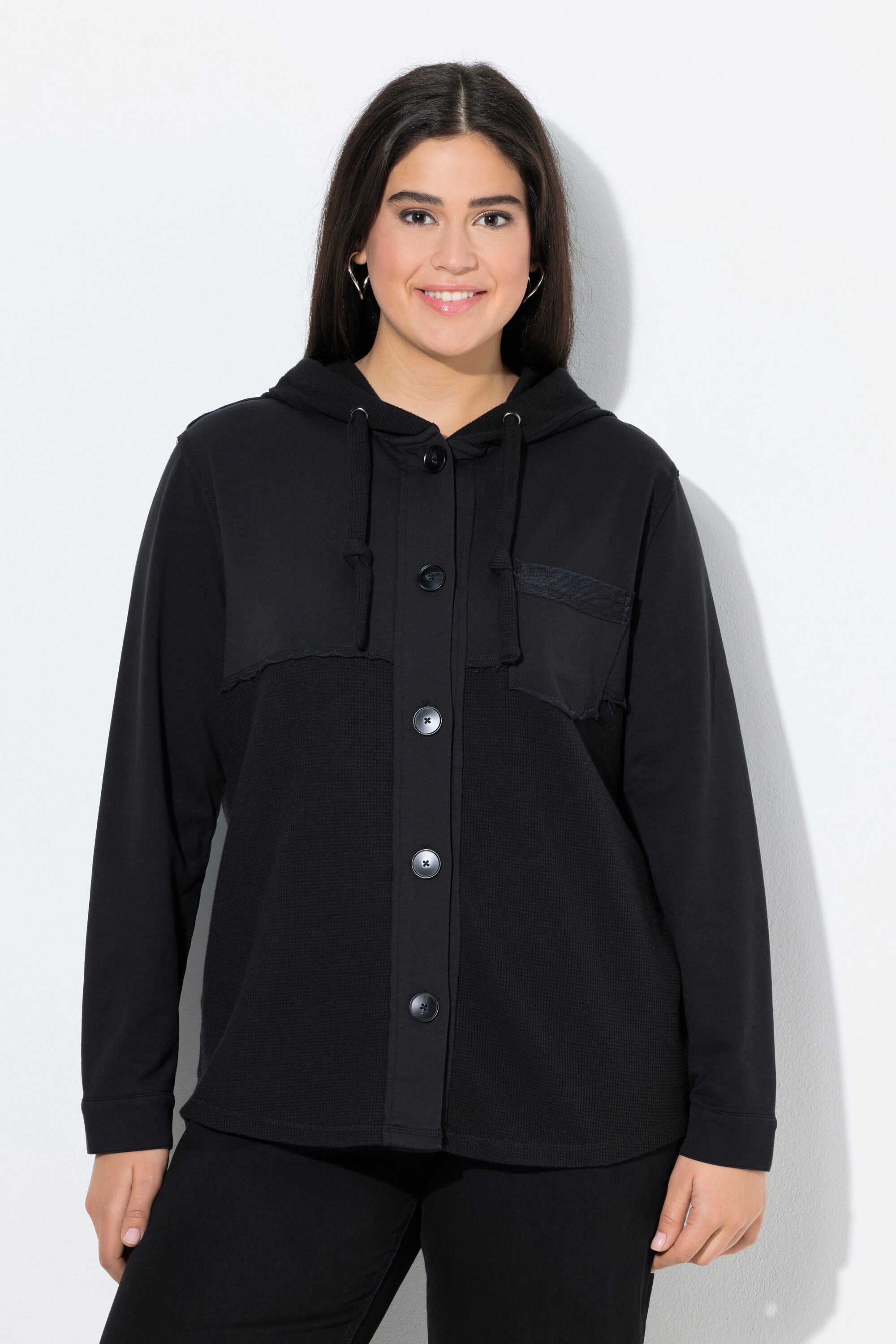 Ulla Popken Sweatjacke Sweatjacke Waffelpiqué Kapuze günstig online kaufen