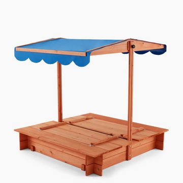 HOME DELUXE Sandkasten BUDDELKISTE, (Set, Mit verstellbarem Dach und Bodenplane - Maße: 110 x 110 x 110 cm), Holzsandkasten, mit Sonnenschutz, inkl. Bodenplane