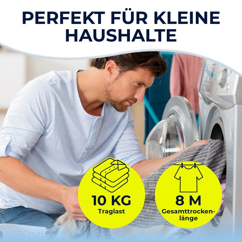 EASYmaxx Wäscheständer Teleskop Wäscheturm mit 8 m Trockenlänge, faltbar platzsparend & leicht klappbar Standtrockner in Klein & Schmal