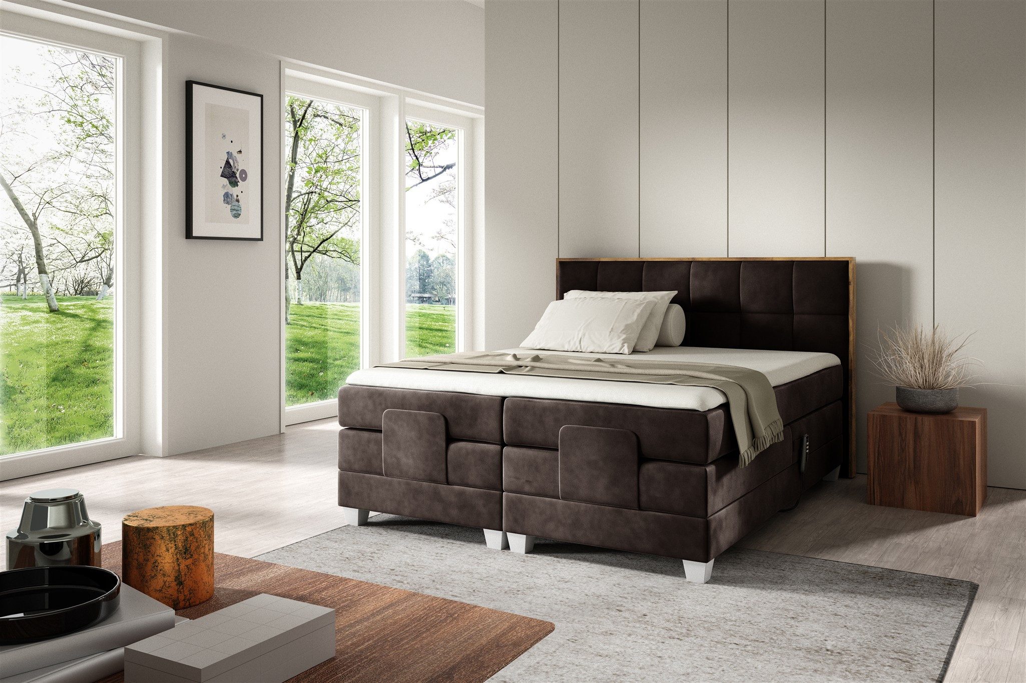 Fun Möbel Boxspringbett Schlafzimmerbett HENRY Elektrisch in Stoff Fresh (mit Bonell- und Taschenfederkernmatratze), Fuß- und Kopfteil elektrisch verstellbar