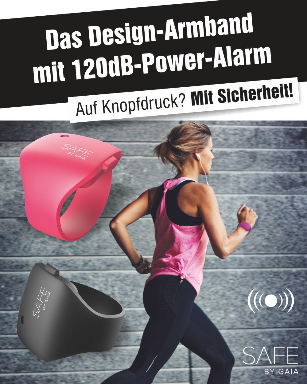 Luna24 simply great ideas... Sportuhr Alarmarmband Safe by Gaia, schwarz
