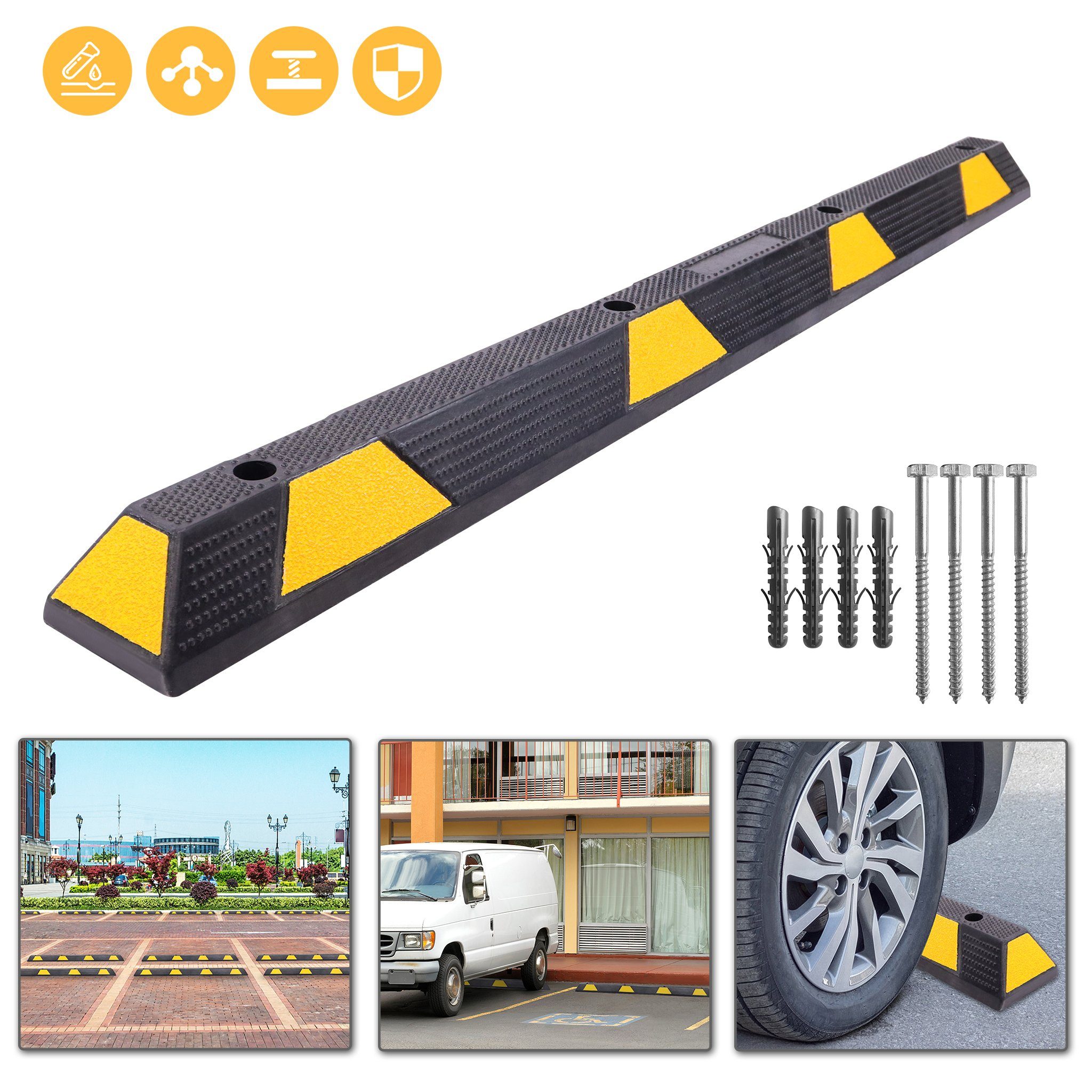 AUFUN Garage Metall Parkstopper Radstopper für Garage, Schwarz und Gelb  (180x13.5x9.5cm, 1-St)