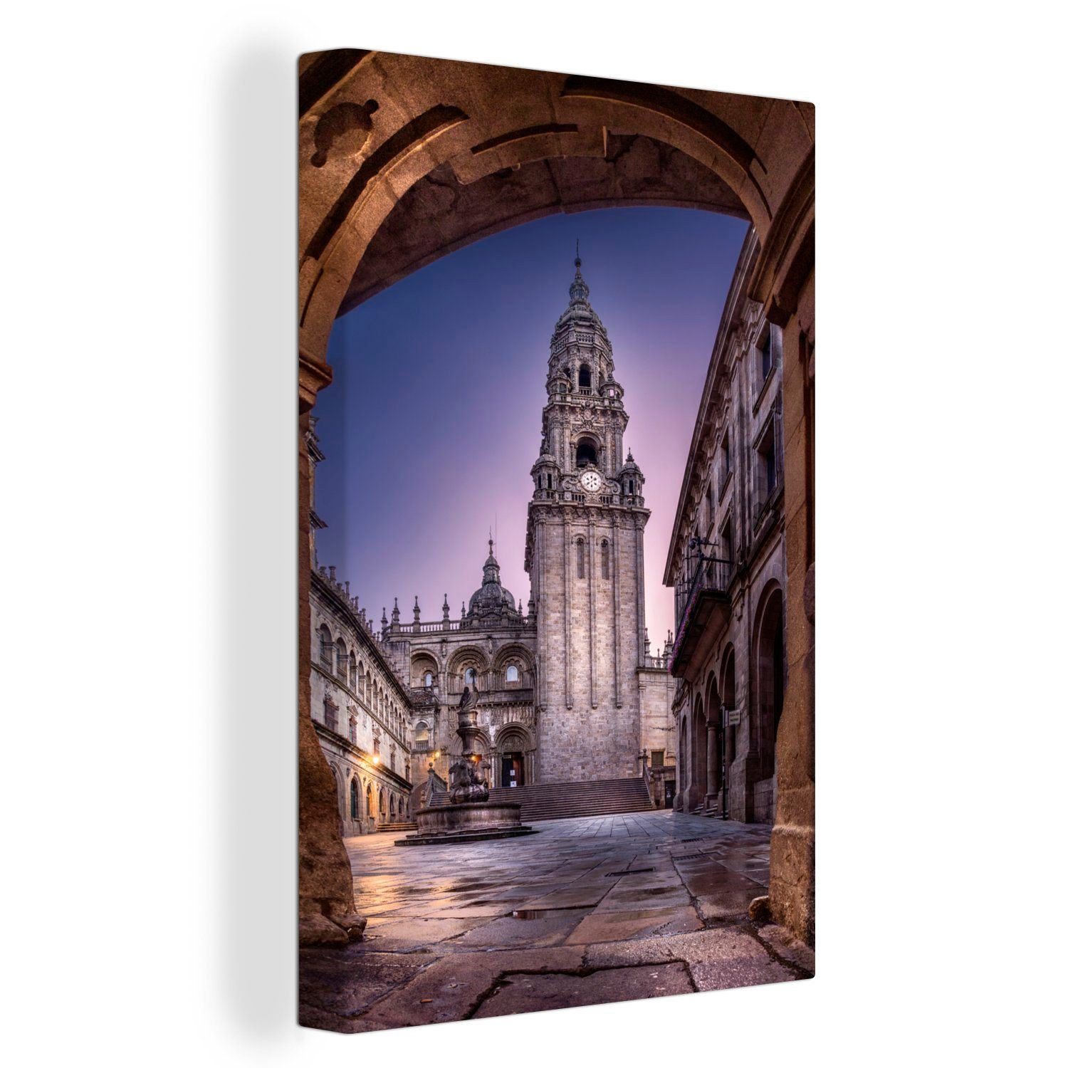 OneMillionCanvasses® Leinwandbild Nächtliche Aufnahme der Kathedrale in Santiago de Compostela, (1 St), Leinwandbild fertig bespannt inkl. Zackenaufhänger, Gemälde, 20x30 cm