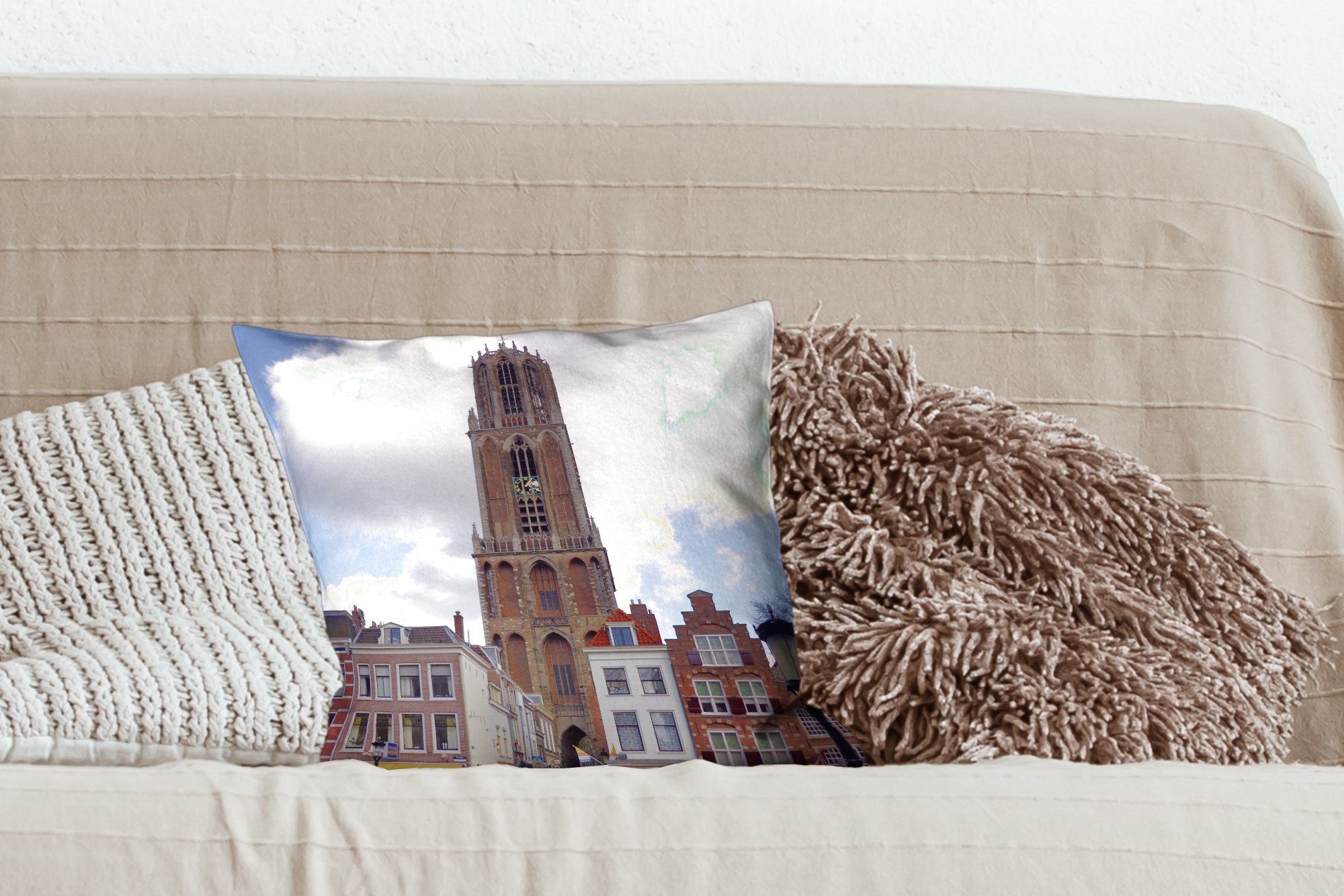MuchoWow Domturm - Wohzimmer, Füllung - Wolken, mit Deko, Sofakissen Dekokissen Zierkissen Utrecht für Schlafzimmer,
