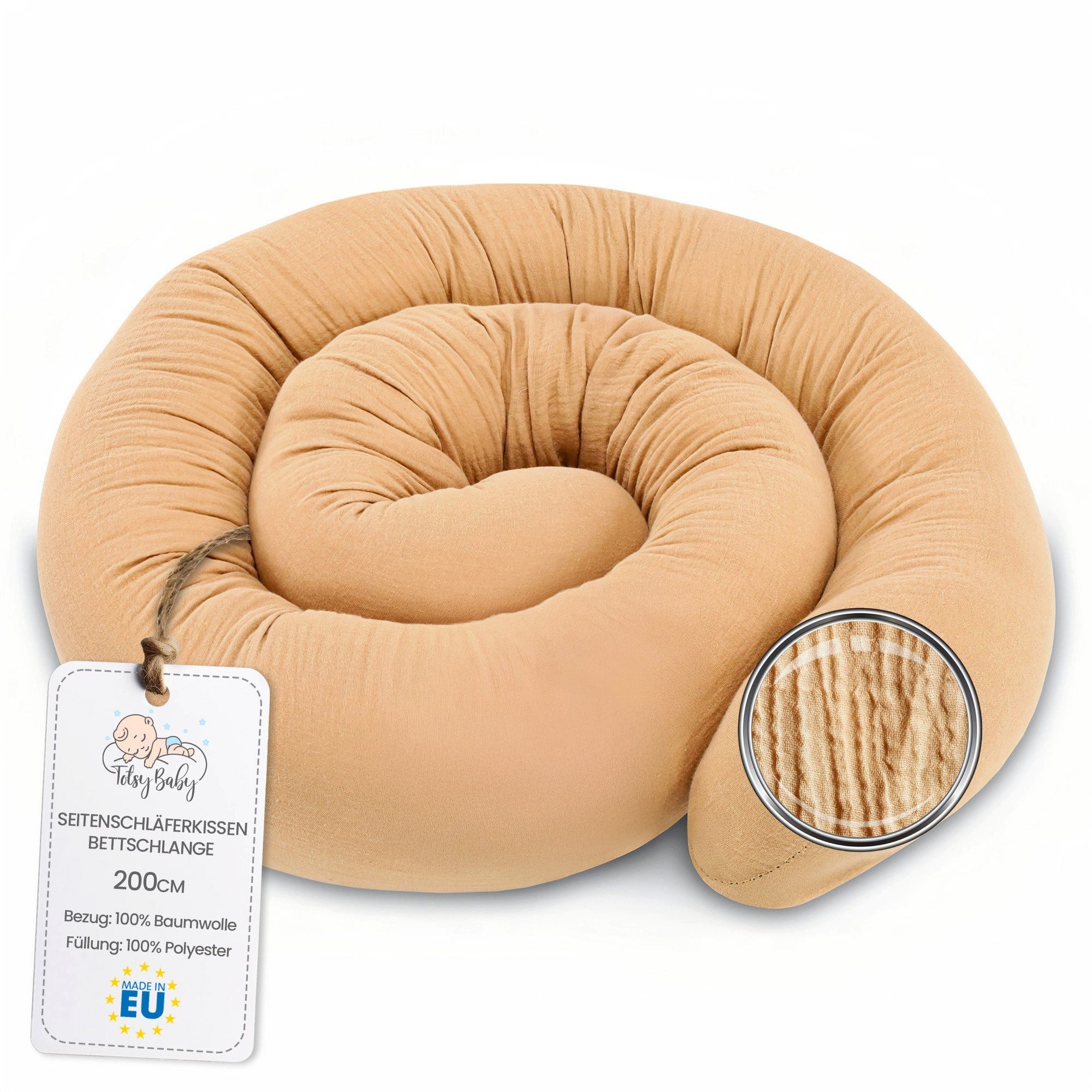 Seitenschläferkissen Seitenschläferkissen Musselin Bettschlange 200 cm Kopfkissen Beige