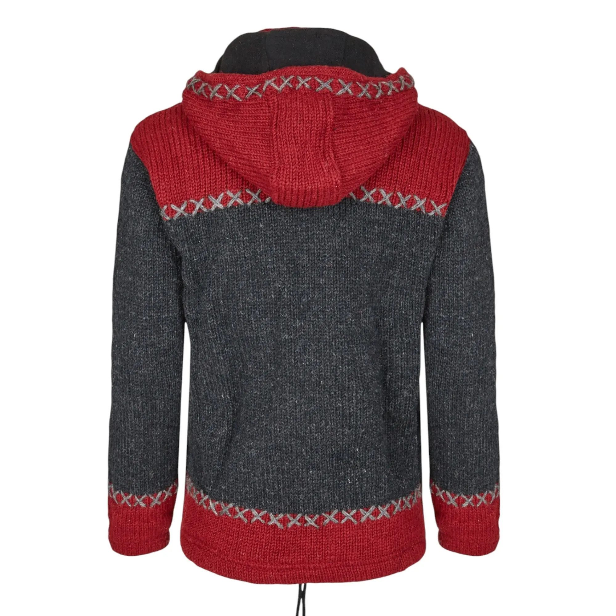 THC Natural Line Strickjacke THC Schafwollstrickjacke anthrazit rot 512 (1 Stück, 1-tlg., 1 Stück) Strickjacke mit abnehmbarer Kapuze
