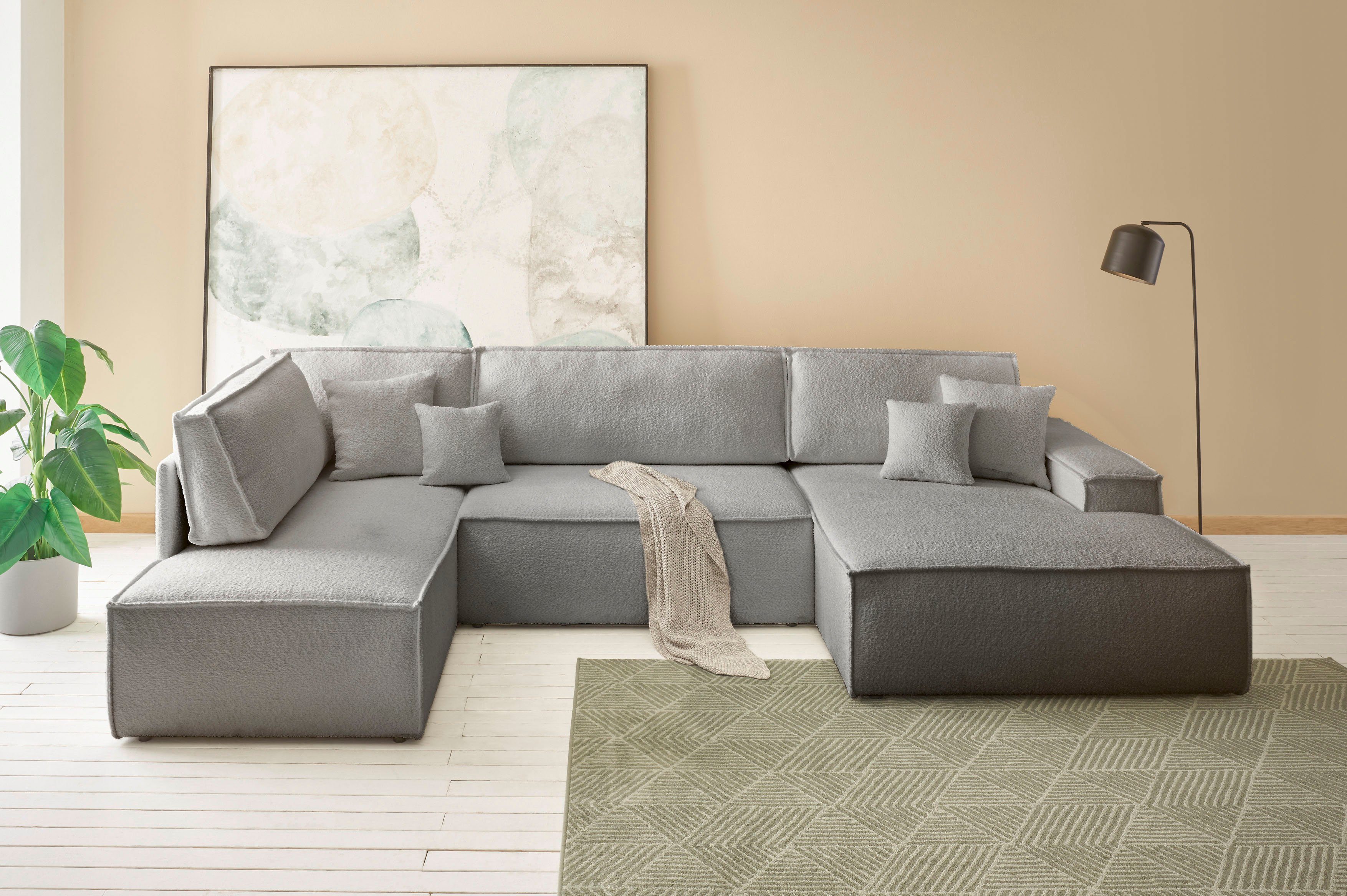 andas Wohnlandschaft FINNLEY U-Form XXL 329 cm, Schlafsofa / Bettkasten, Liegefläche 194/139 cm, aus der freundin Home Collection