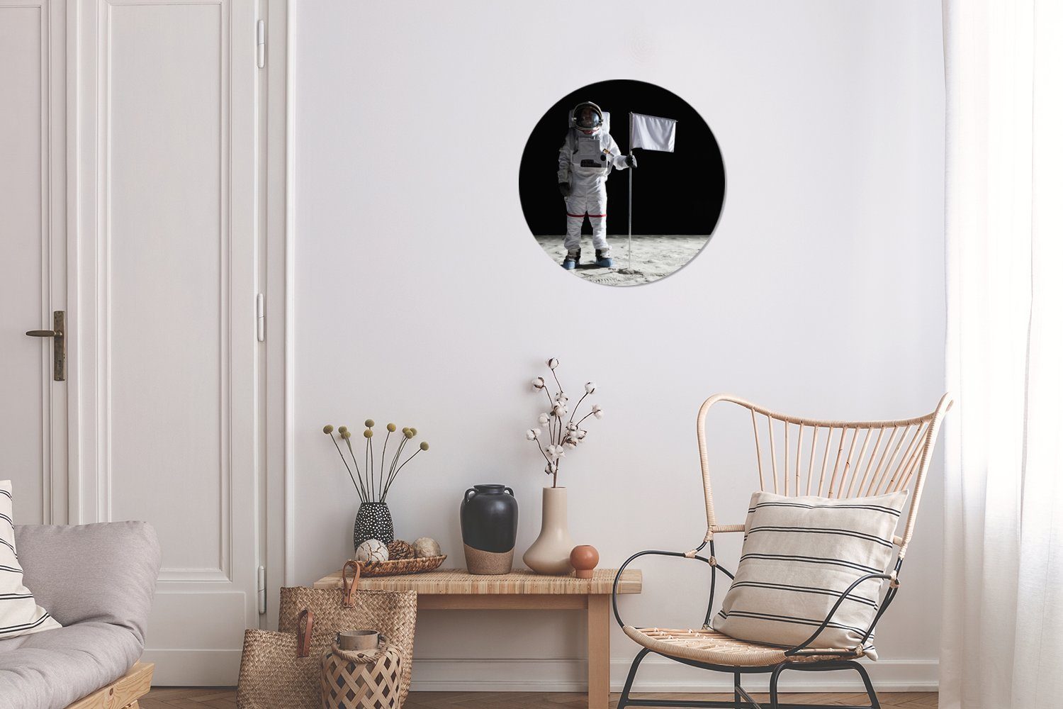 MuchoWow Gemälde Mond - St), Wohnzimmer, Wandbild, Rundes Wanddekoration 30x30 Weltraum Forex, cm Astronaut, - (1 Kreis