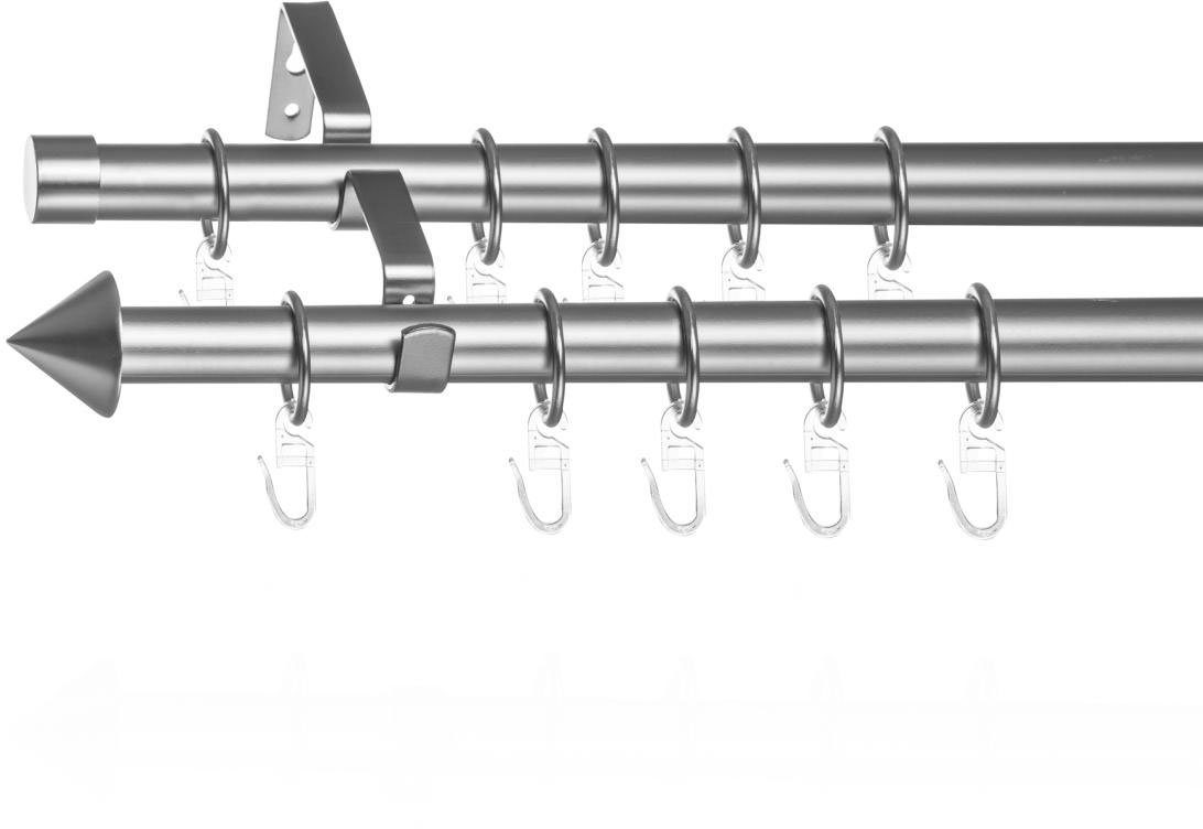 Gardinenstange Gardinenstange Kegel, 20 mm, ausziehbar, 2 läufig 130 - 240  cm Chrom, LICHTBLICK ORIGINAL, Ø 20 mm, 2-läufig, ausziehbar, Metall, Zweiläufige  Vorhangstange mit Ringen für Gardinen und