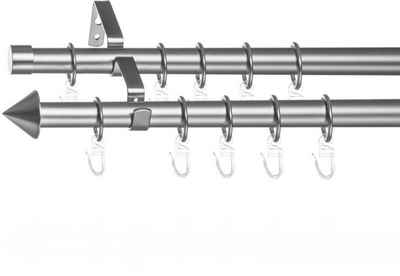 Gardinenstange Gardinenstange Kegel, 20 mm, ausziehbar, 2 läufig 130 - 240 cm Chrom, LICHTBLICK ORIGINAL, Ø 20 mm, 2-läufig, ausziehbar, Metall, Zweiläufige Vorhangstange mit Ringen für Gardinen und Stores.
